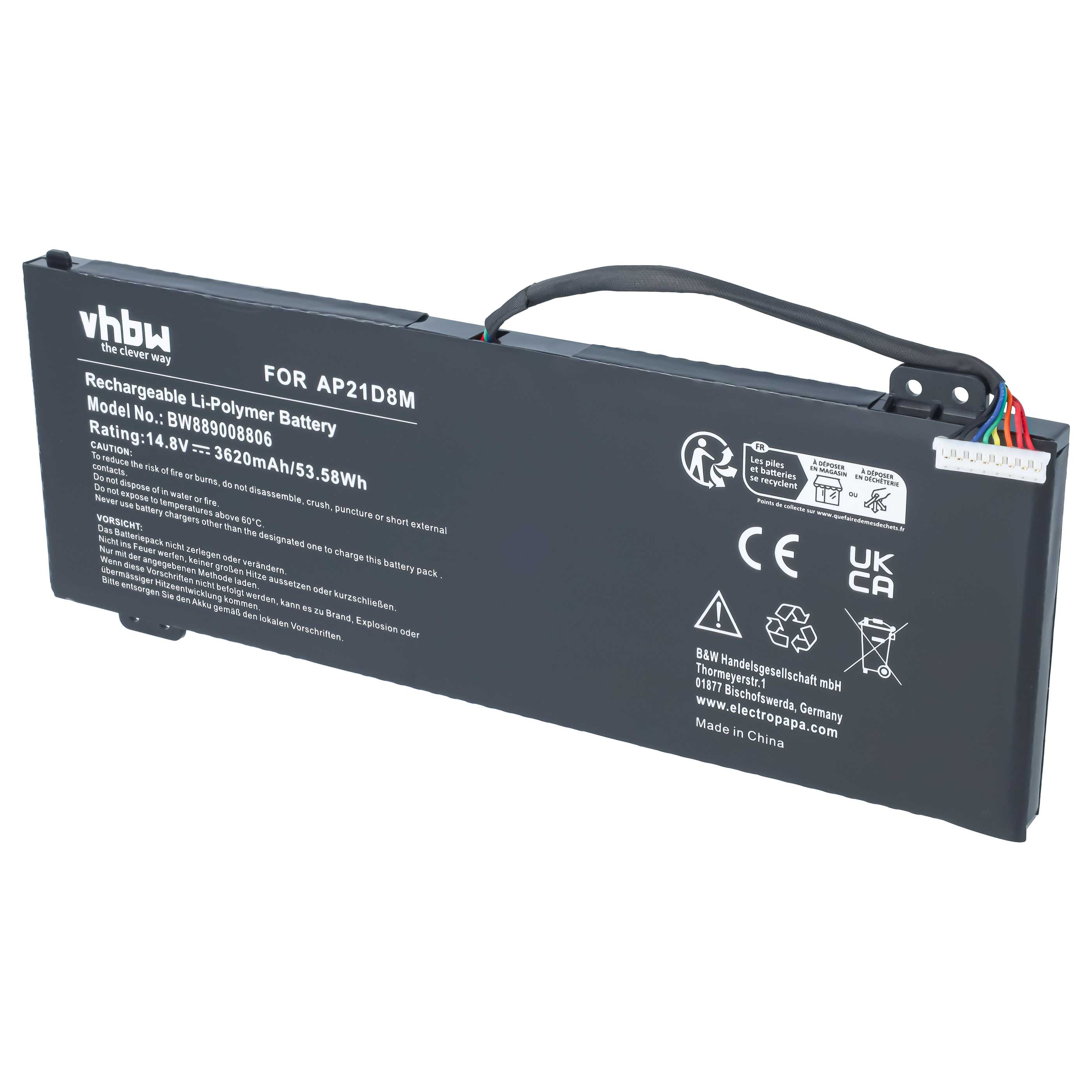 Notebook-Akku als Ersatz für Acer AP18D8M, 4ICP4/70/88, 4ICP4/69/90 für Acer - 3620mAh 14,8V Li-Polymer