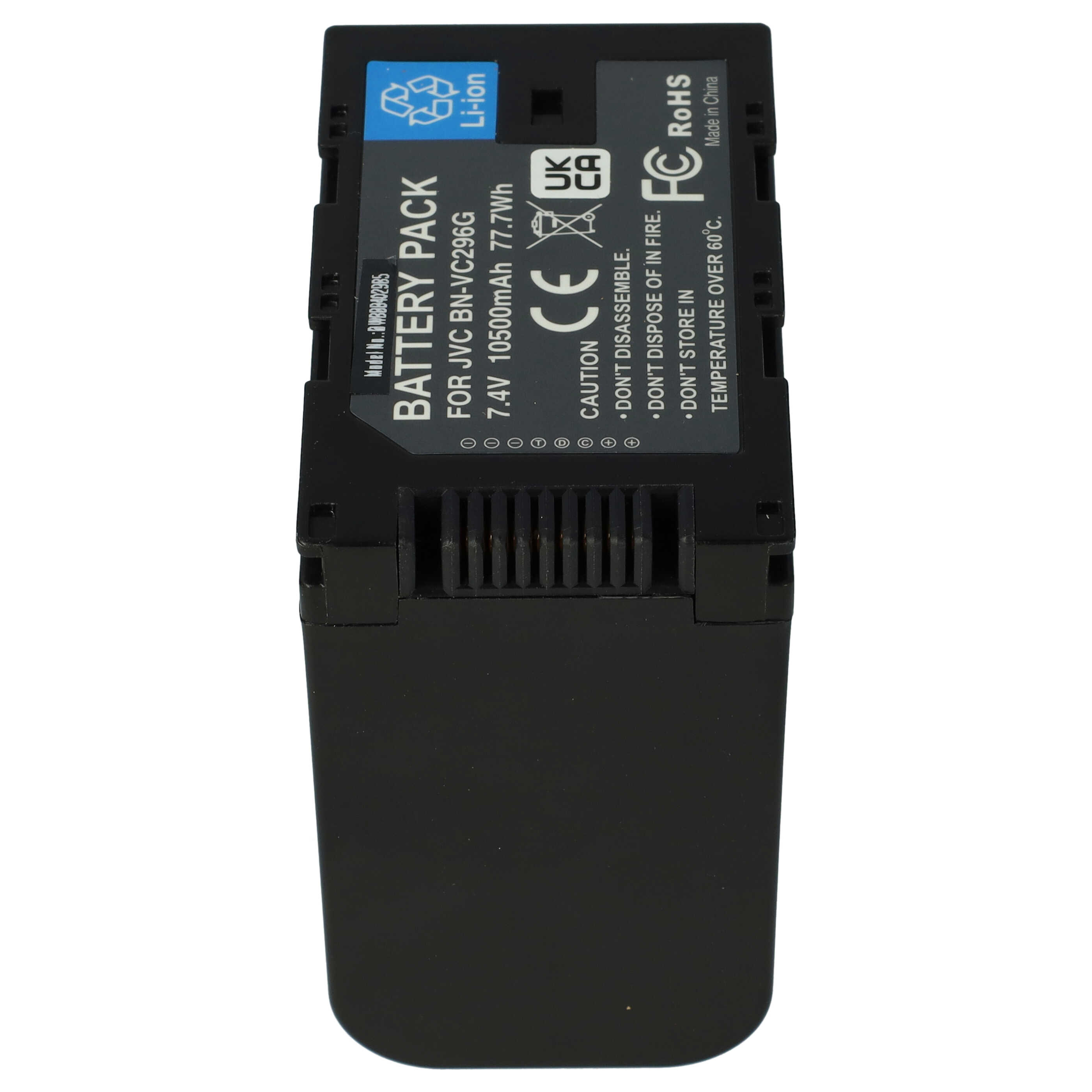 Batterie remplace JVC BN-VC298G, BN-VC296G, BN-VC264G pour caméscope - 10500mAh 7,4V Li-ion