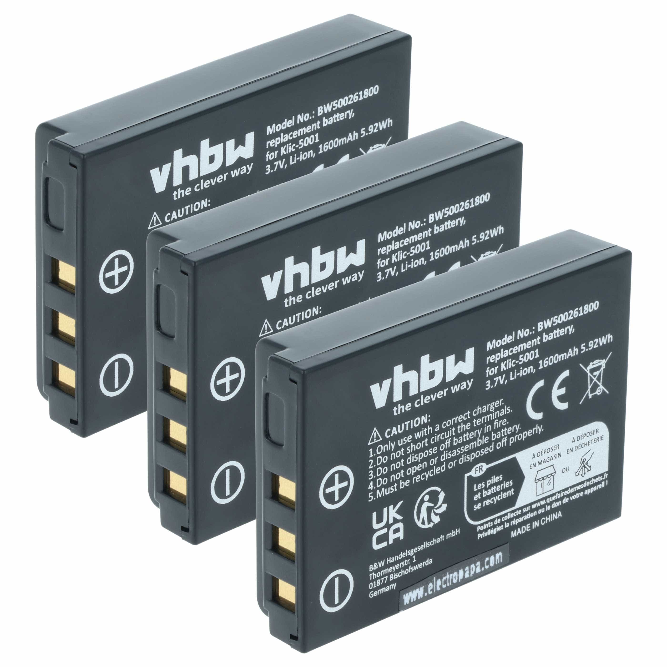 3x Battery replaces Icom BP-243 - 1600mAh, 3.6V, Li-Ion