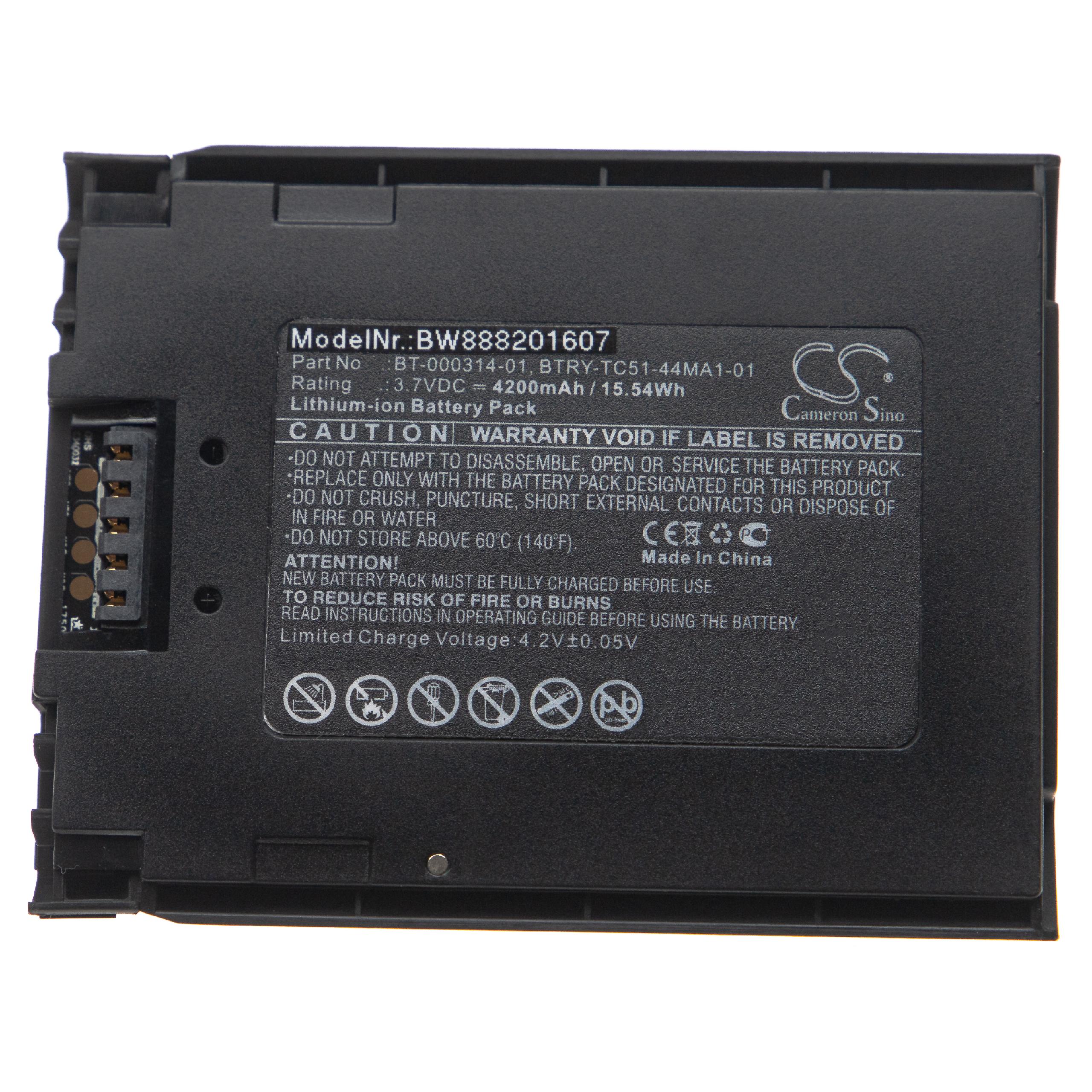 Batterie remplace Zebra BT-000314-01, BT-000314A pour ordinateur de poche - 4200mAh 3,7V Li-ion