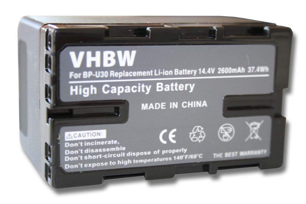 Videocamera Battery Replacement for Sony BP-U30 - 2600mAh 14.4V Li-Ion