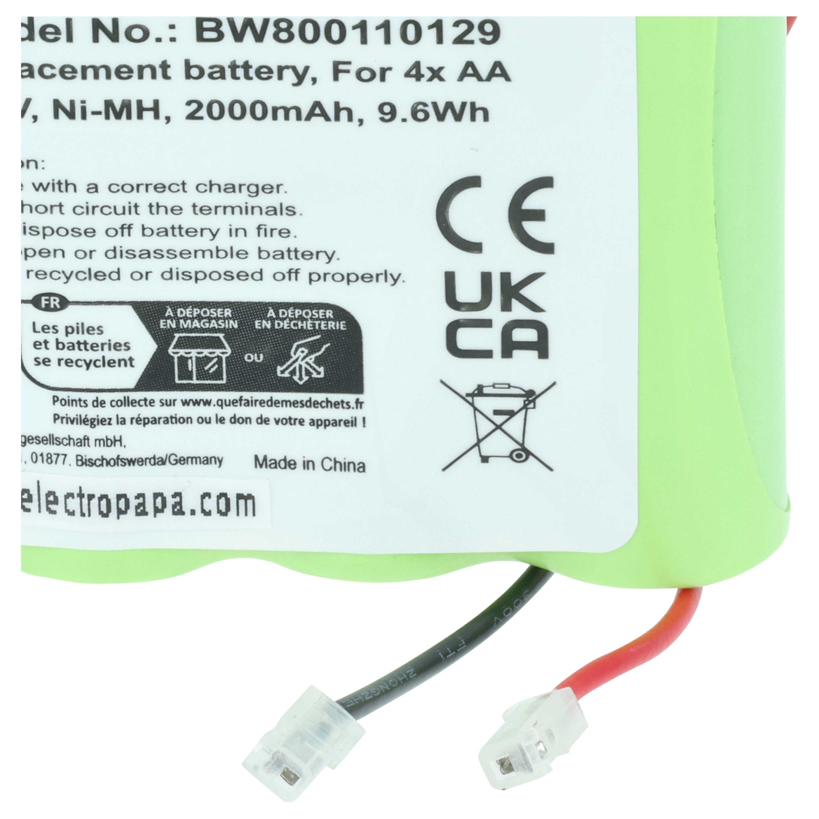 Universal Battery for various Devices - 2000 mAh 4.8 V NiMH Replaces 4x AA Mignon