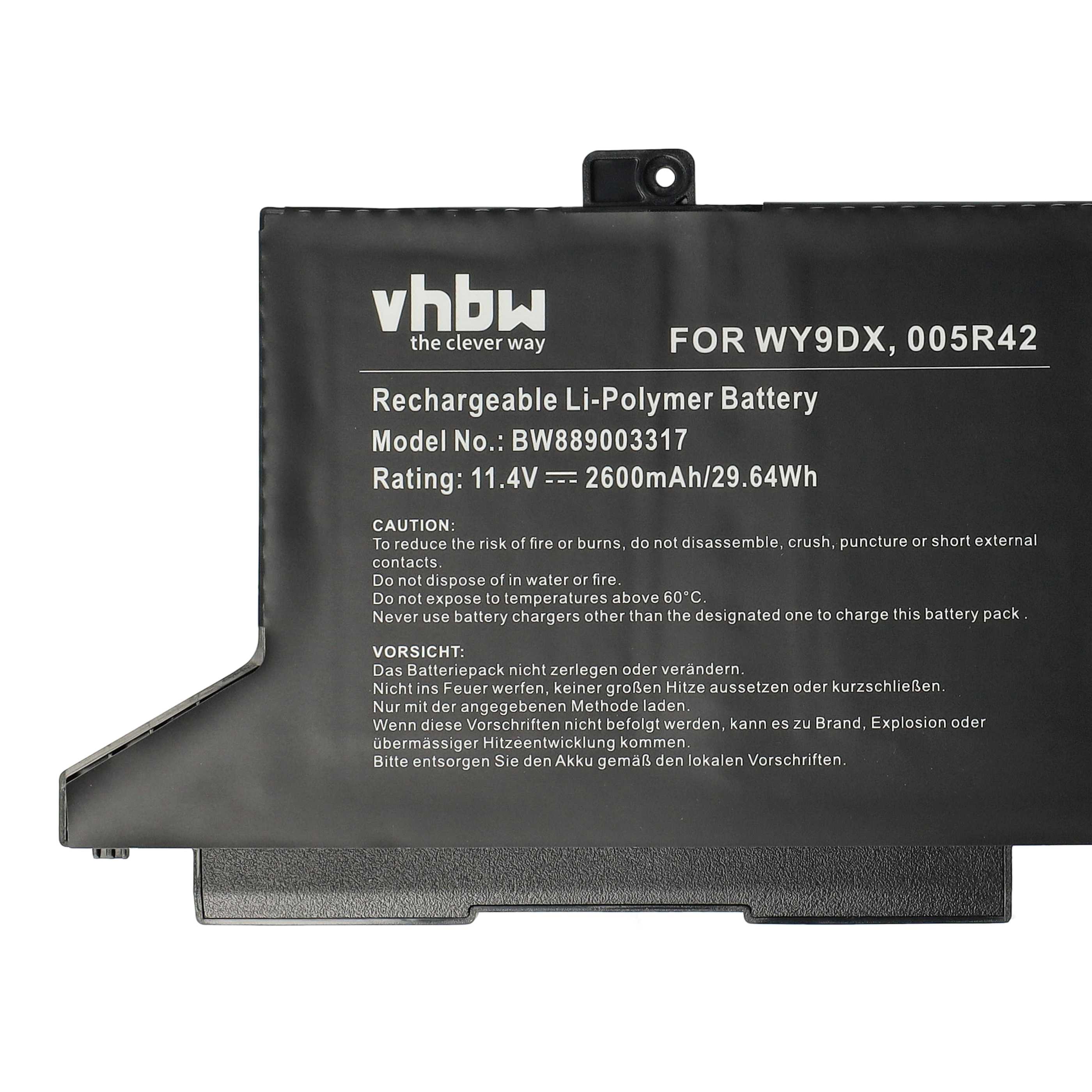 Batería reemplaza Dell 005R42, WY9DX para notebook Dell - 2600 mAh 11,4 V Li-poli