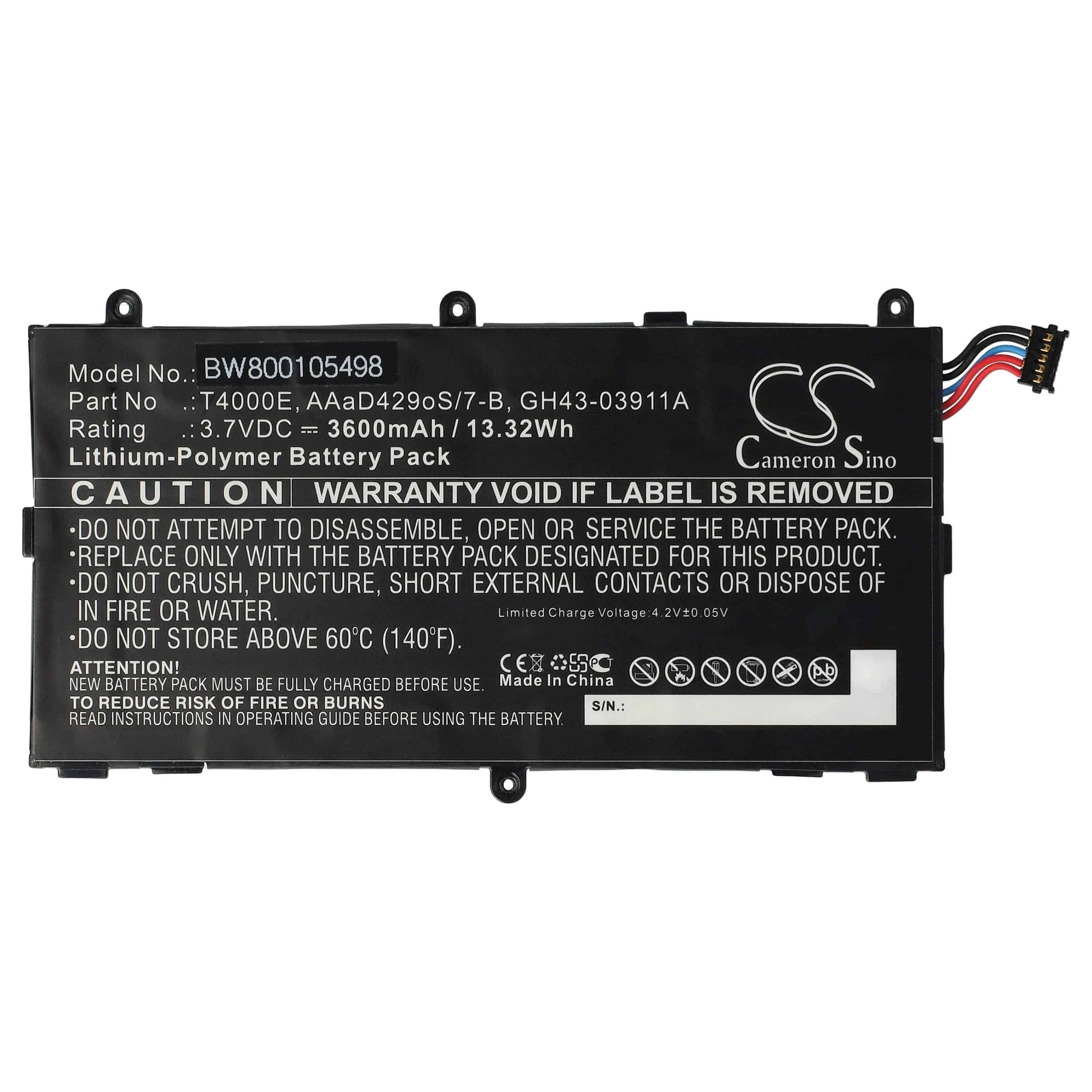 Batería reemplaza Samsung AAaD429oS/7-B, T4000E para tablet, Pad Samsung - 3600 mAh 3,7 V Li-poli
