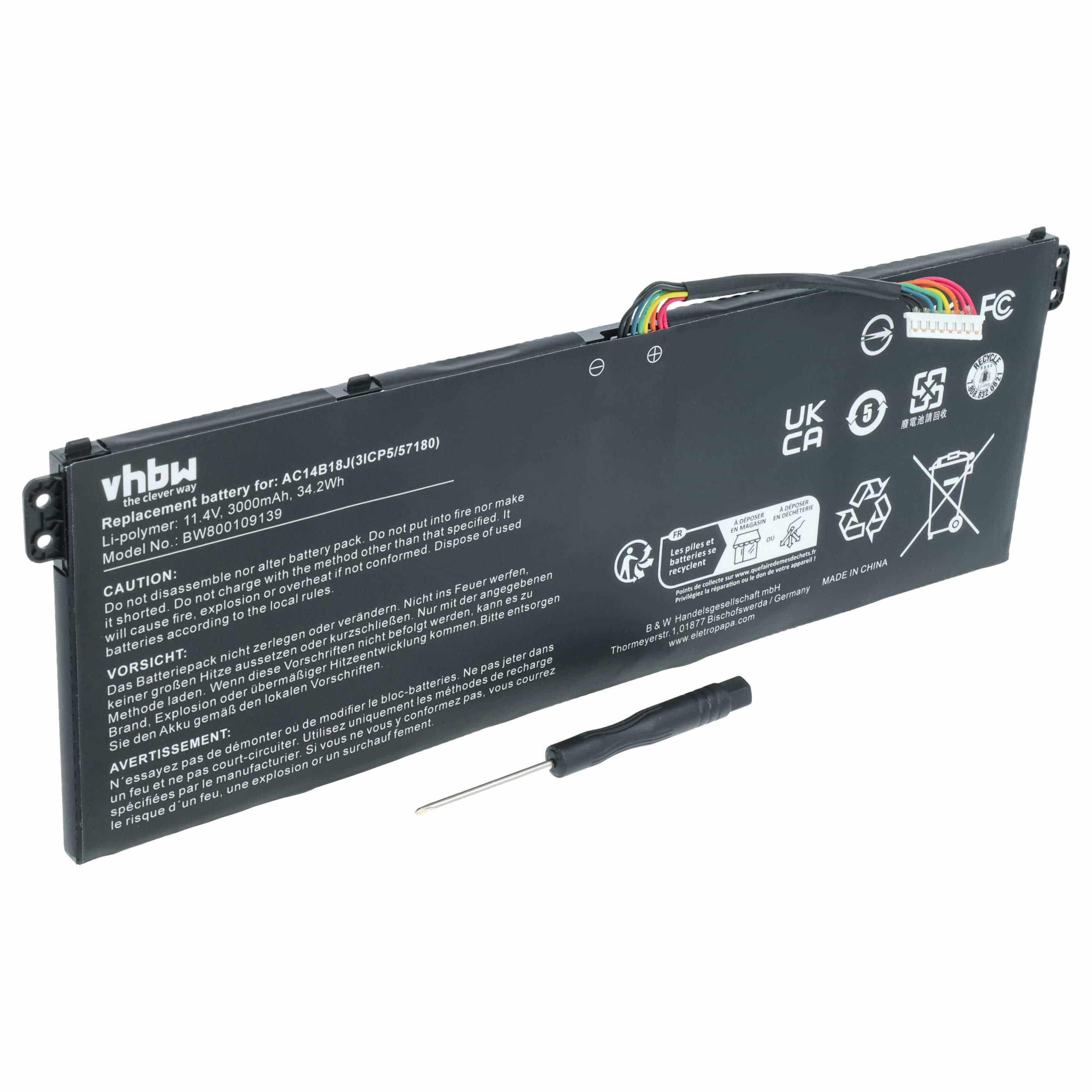 Akumulator do laptopa zamiennik Acer AC14B13J, 4ICP5/57/80, AC14B18J - 3000 mAh 11,4 V LiPo