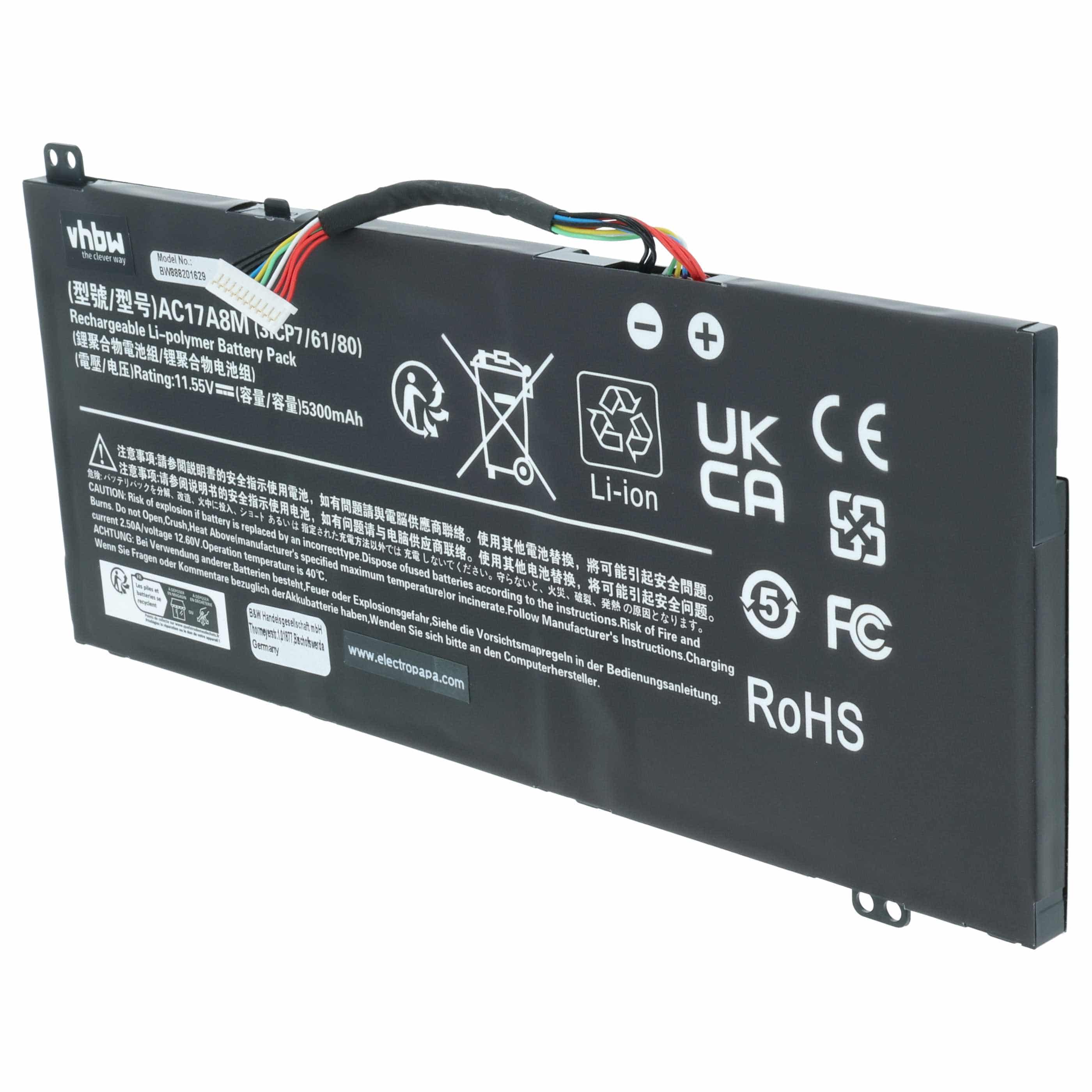 Akumulator do laptopa zamiennik Acer 3ICP7/61/80, AC17A8M - 5300 mAh 11,55 V Li-Ion, czarny