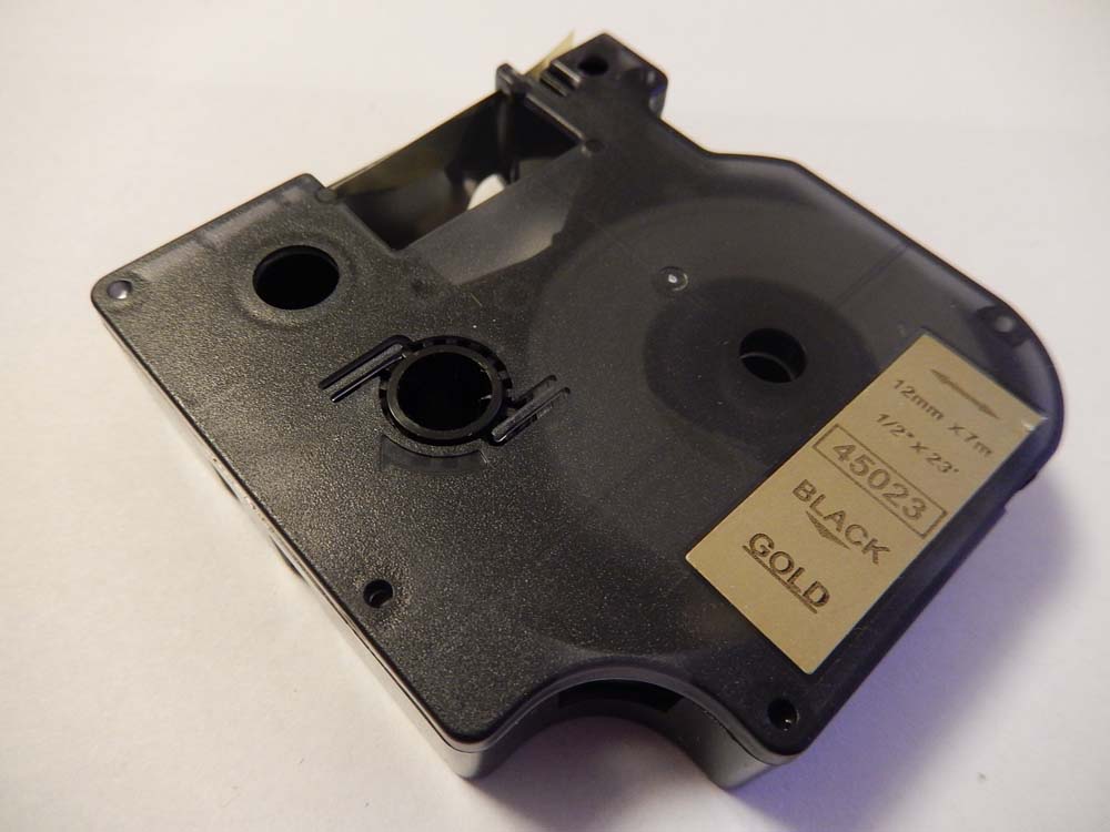 Cassetta nastro sostituisce Dymo 45023, D1 per etichettatrice Dymo 12mm nero su dorato