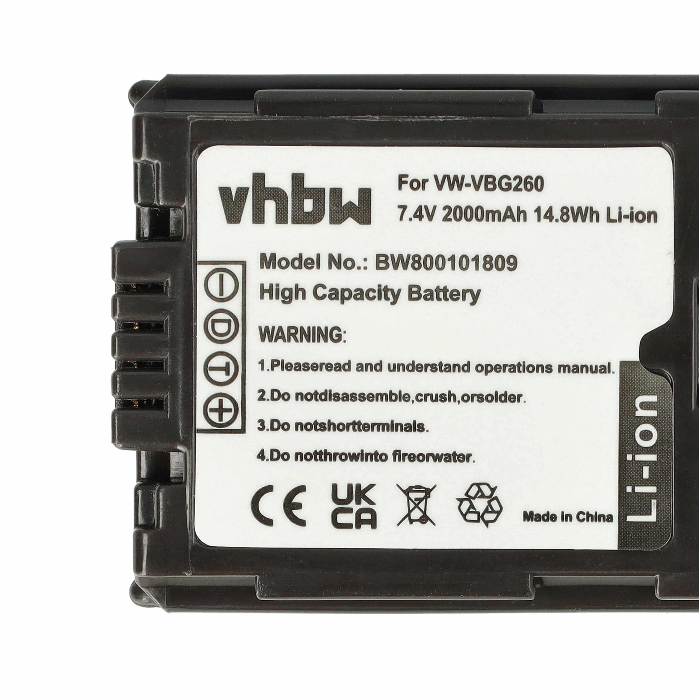 Videocamera 2x Battery replaces Panasonic VW-VBG260 - 2000 mAh 7.2 V Li-Ion