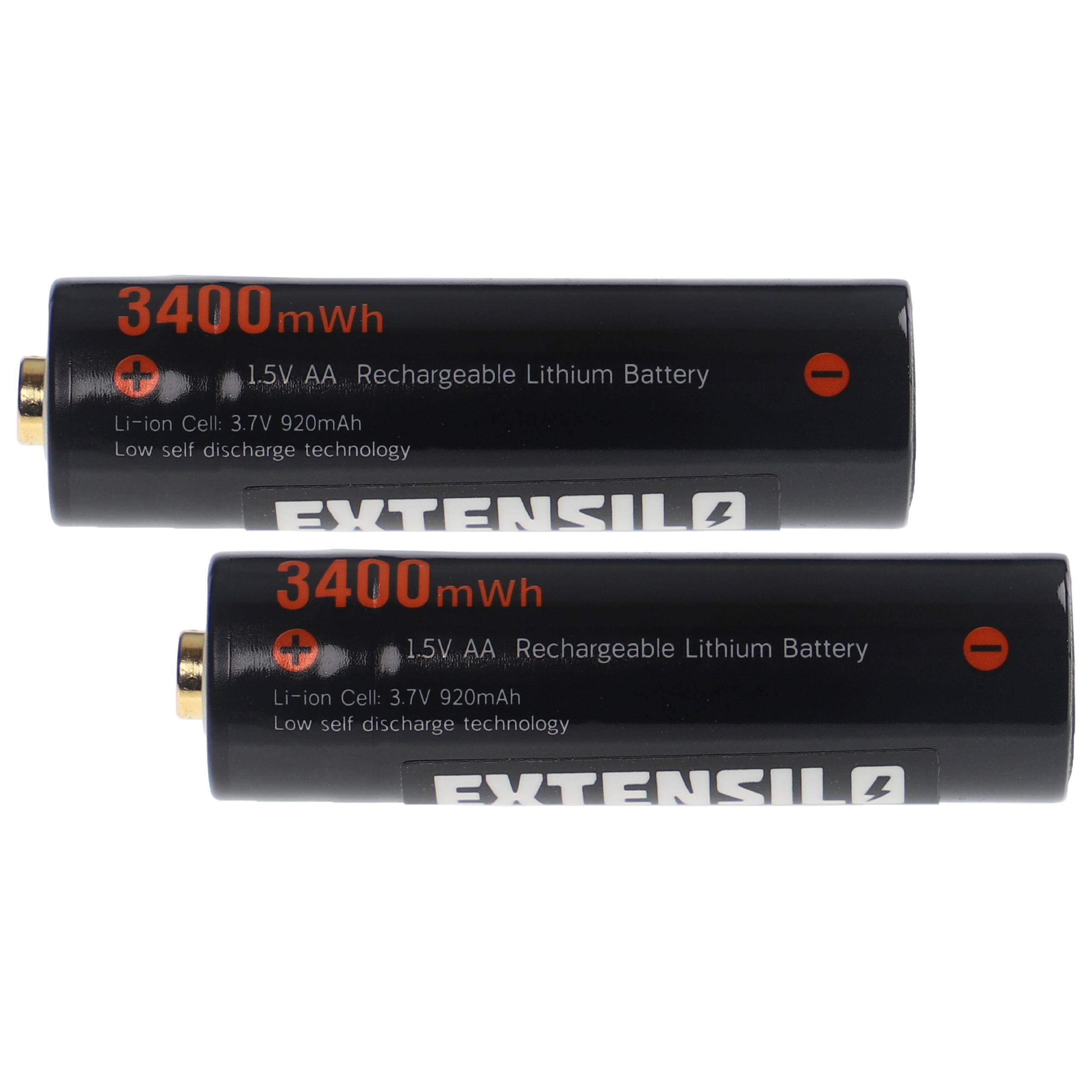 AA Mignon Replacement Battery (2 Units) for Use in Various Devices - 920 mAh 3.7 V Li-Ion