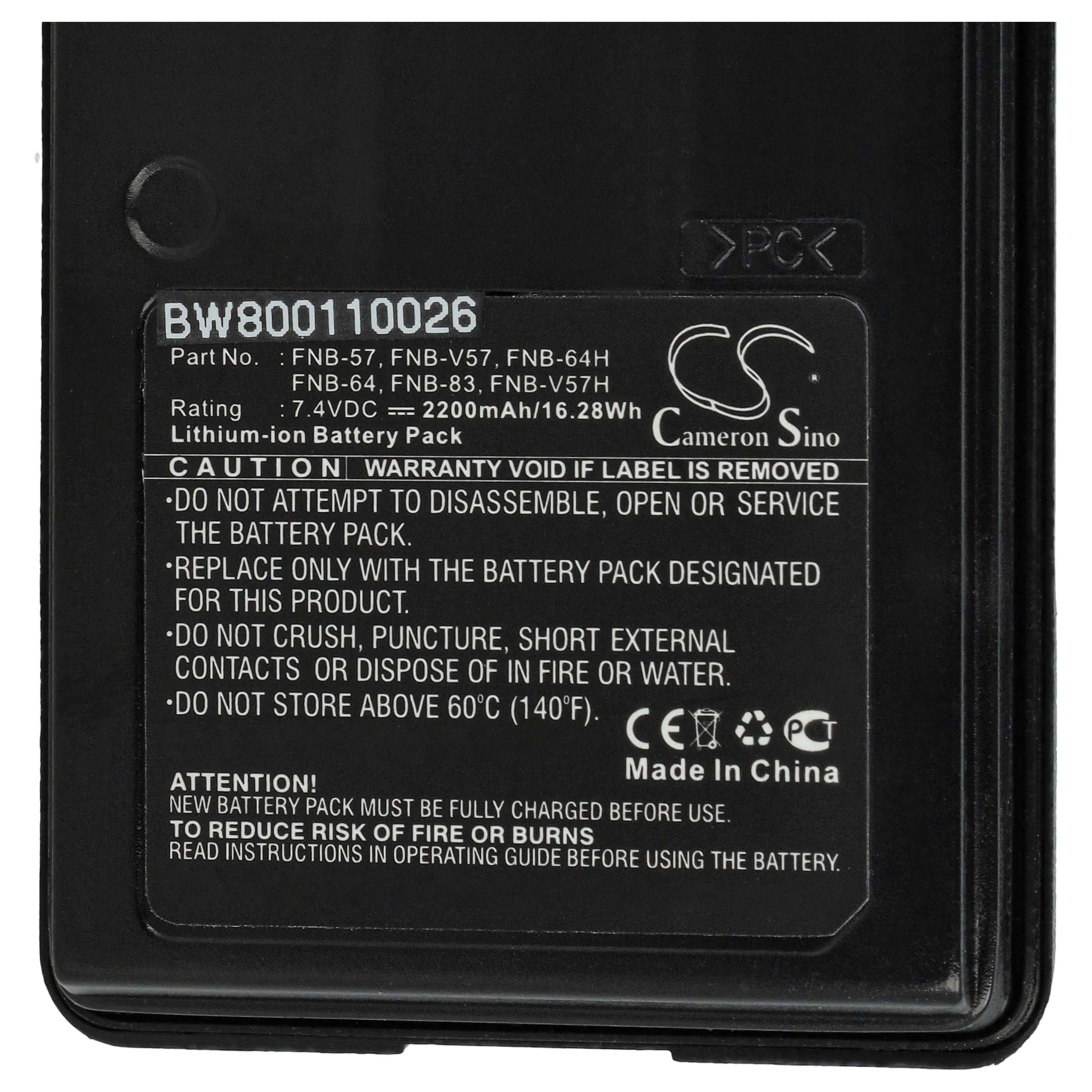 Batteria sostituisce Yaesu Vertex FNB-57, FNB-64, AAJ66X001 per dispositivo radio - 2000mAh 7,4V Li-Ion