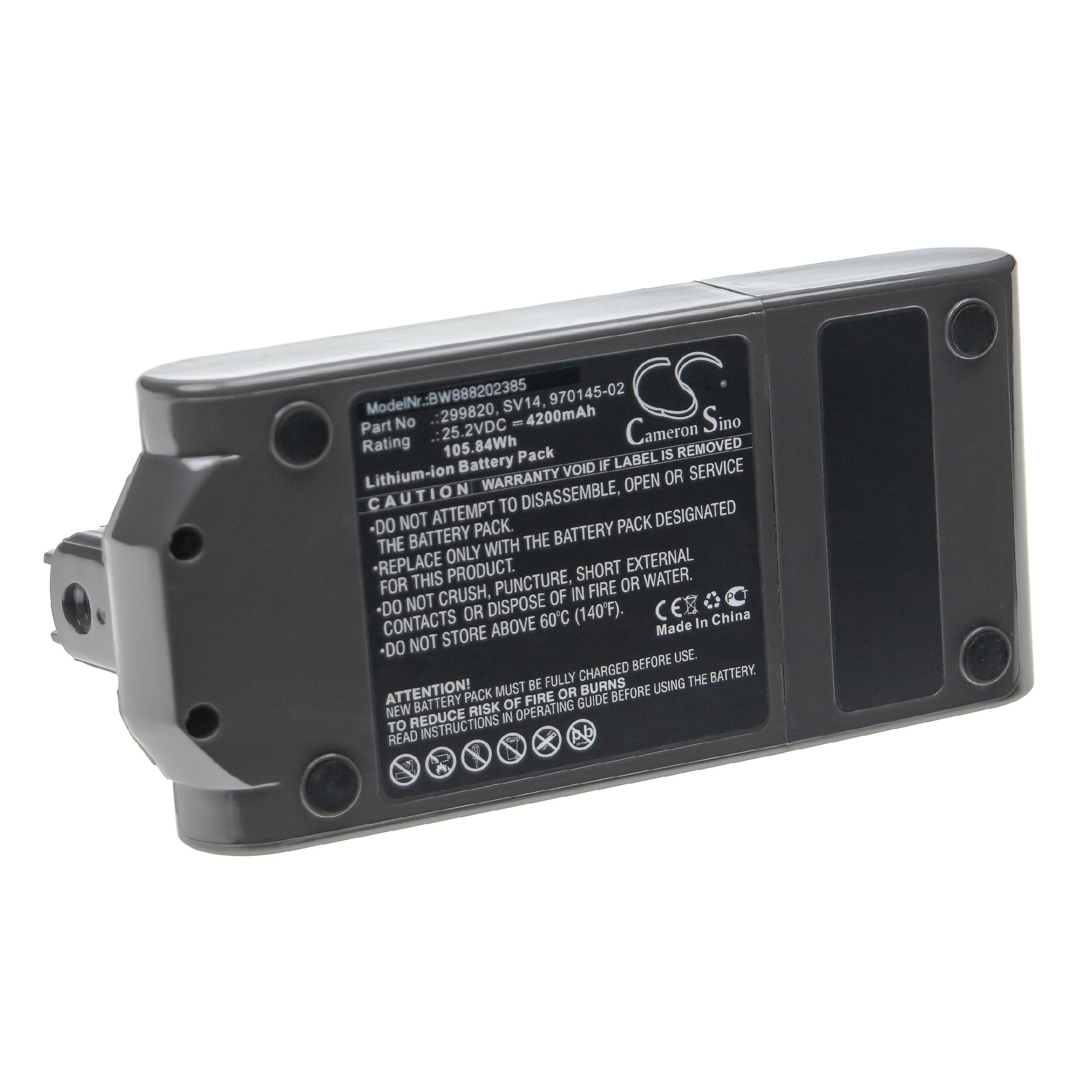Batería reemplaza Dyson 970145-02, 299820 para aspiradora Dyson - 4200 mAh 25,2 V Li-Ion gris antracita