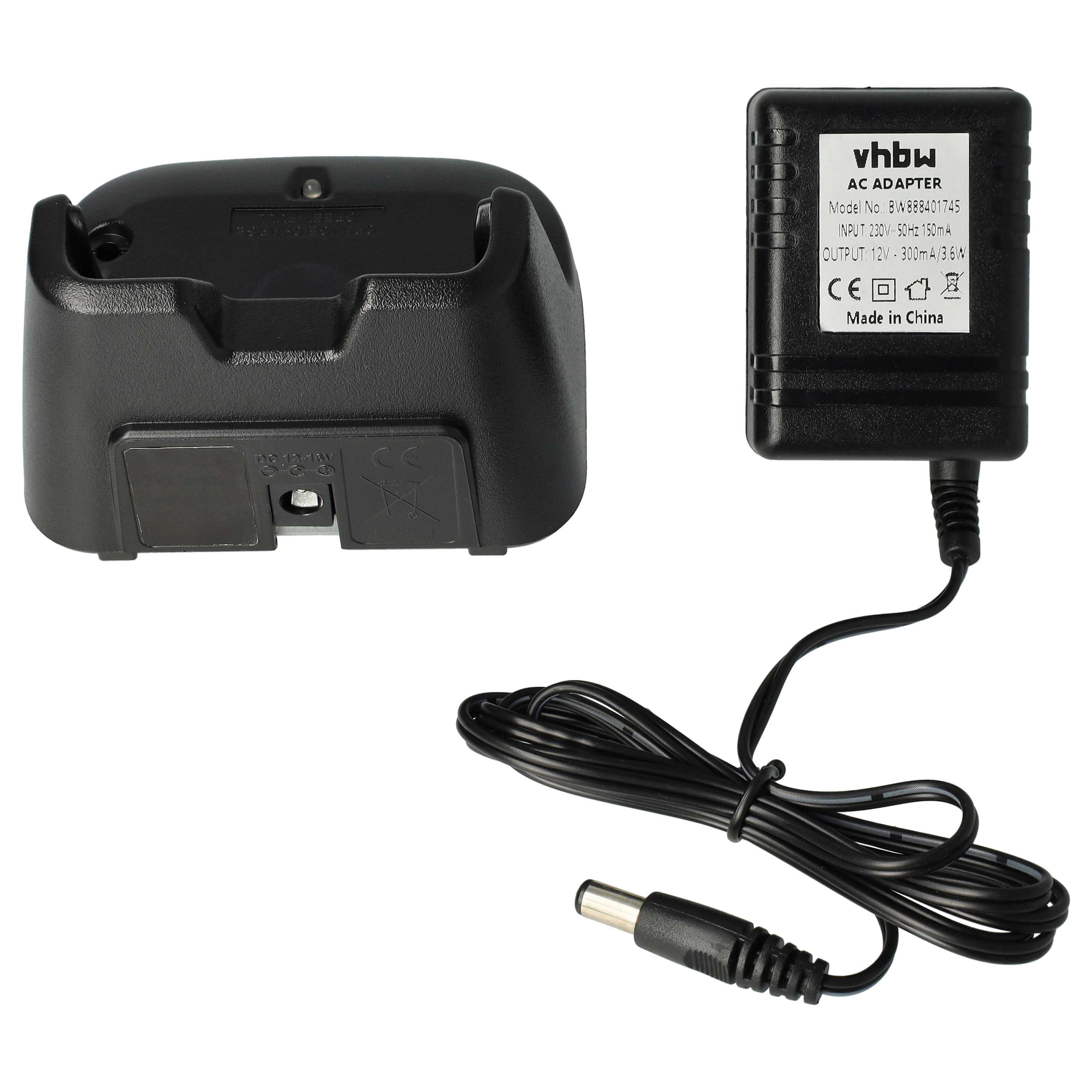 Charger + Mains Adapter Suitable for IC-F3001 Radio Batteries - 12.0 V, 1.6 A