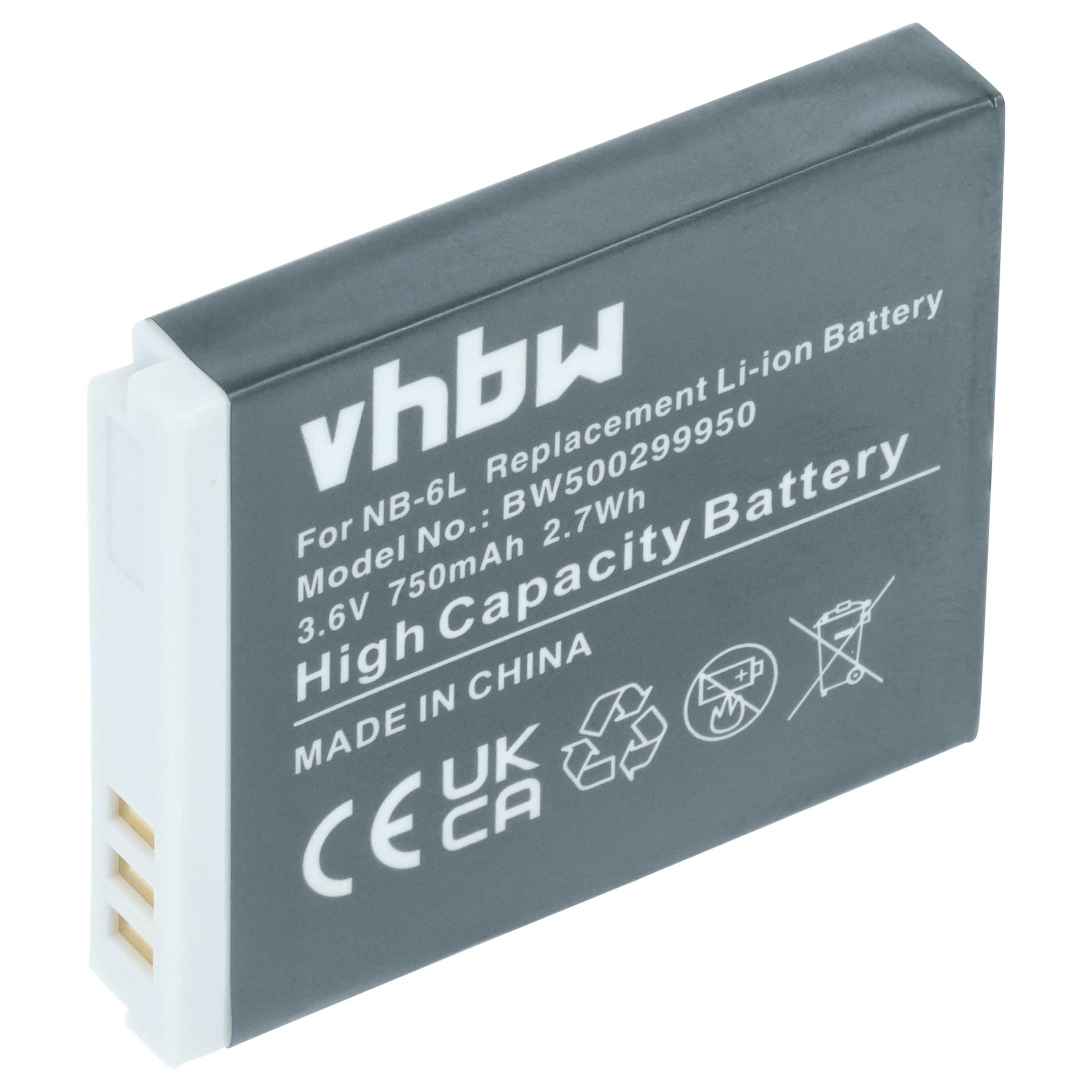 2x Battery replaces Canon NB-6L - 750mAh, 3.6V, Li-Ion