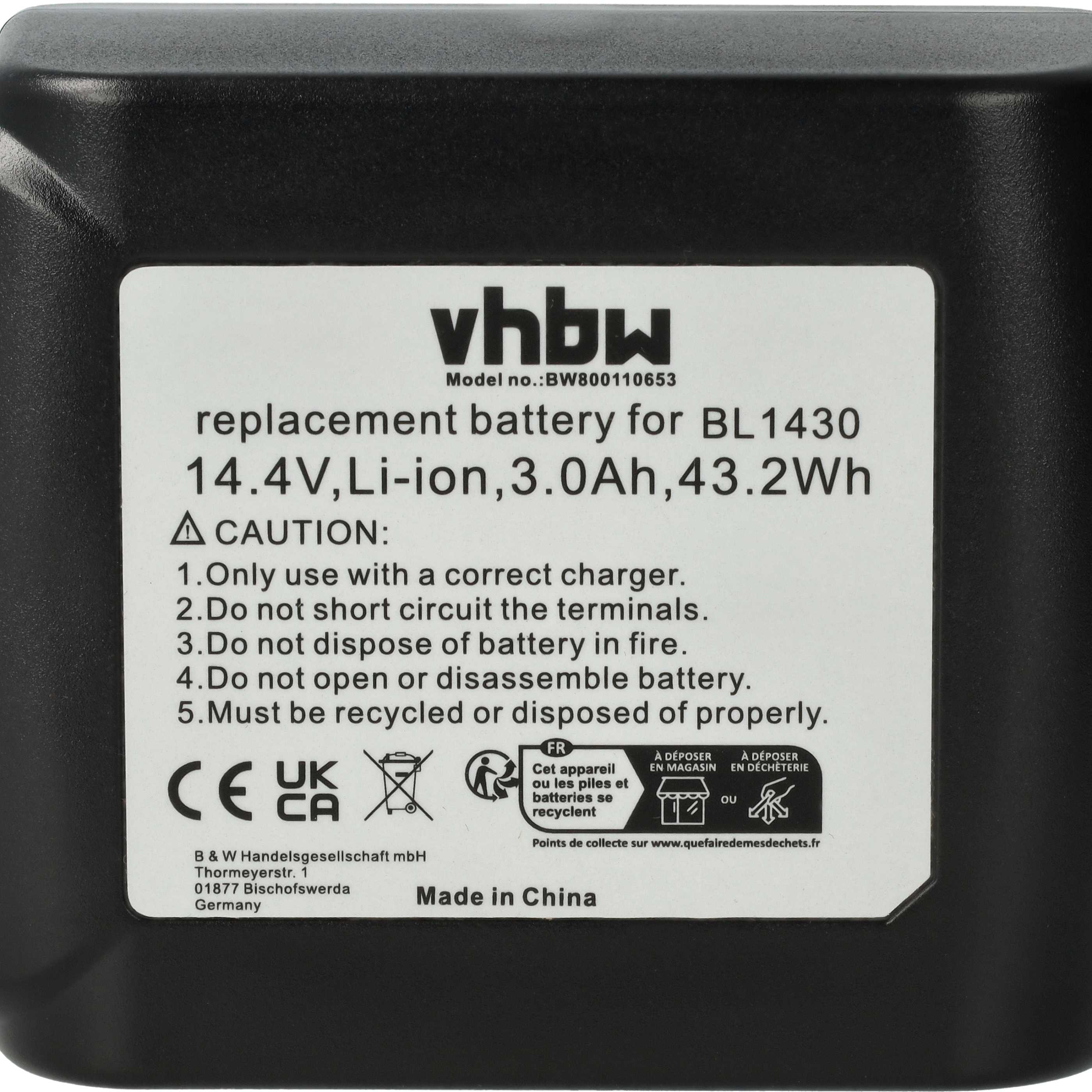 Batería reemplaza Makita BL1415, 194066-1, BL1415N, 194065-3 para herramienta - 3000 mAh, 14,4 V, Li-Ion