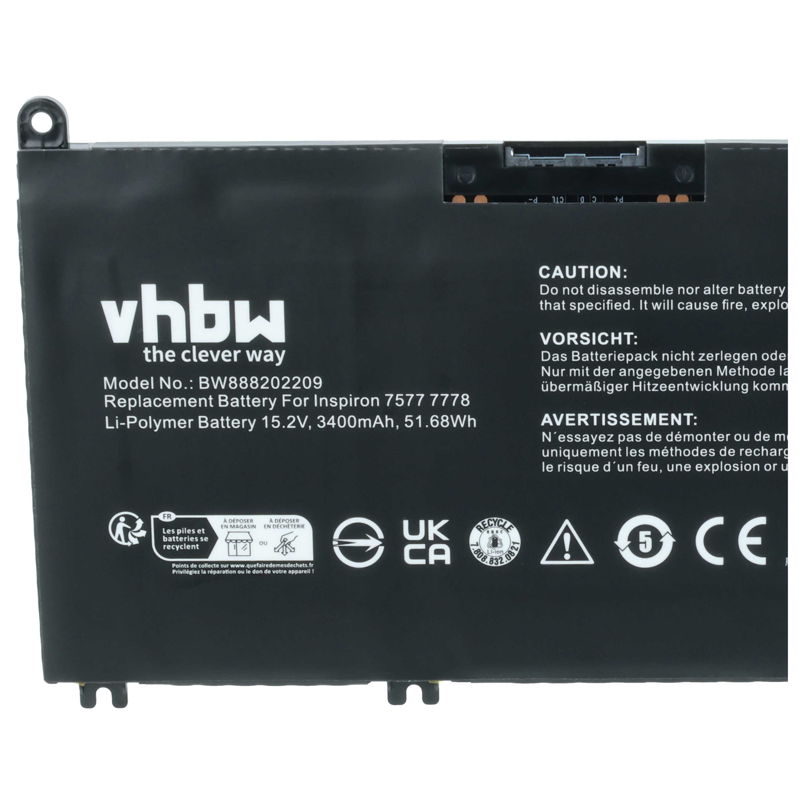 Batteria sostituisce Dell P30E, 7FHHV, 33YDH, 07FHHV, P72F, P30E001 per notebook - 3400mAh 15,2V Li-Ion
