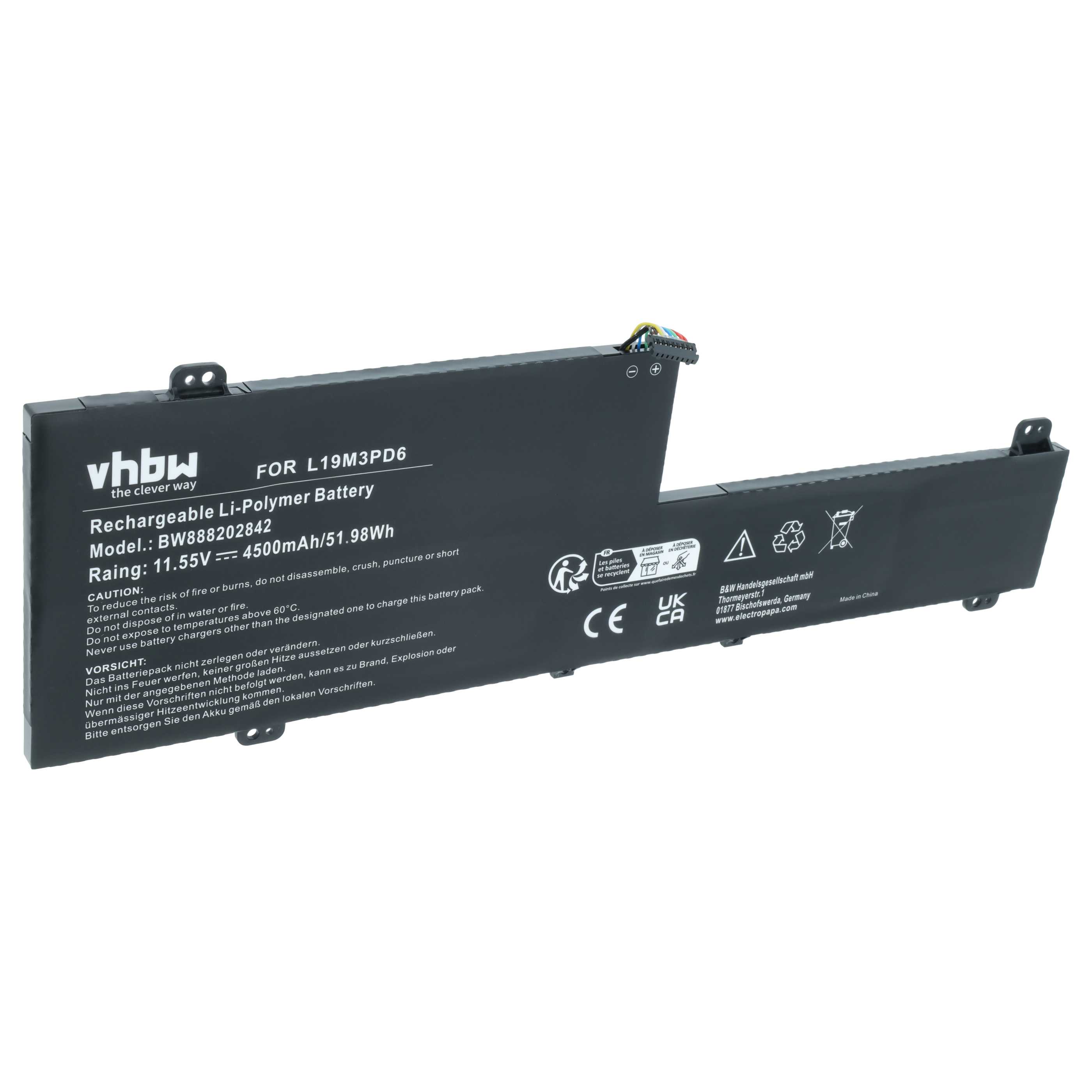 Batteria sostituisce Lenovo L19C3PD6, L19D3PD6, 5B10X49072, L19L3PD6 per notebook - 4500mAh 11,55V Li-Poly