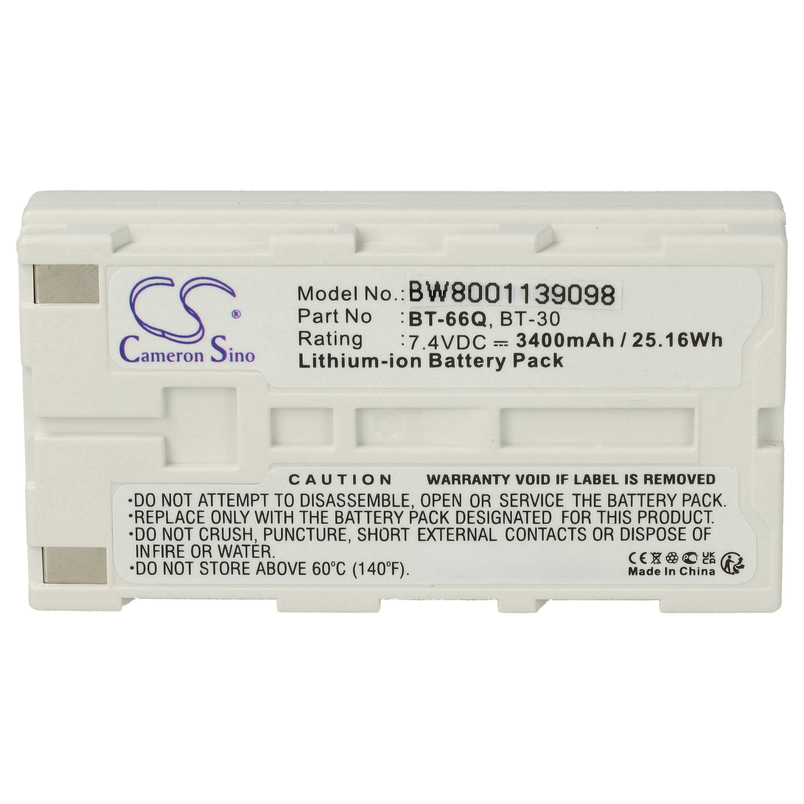 Batería reemplaza Topcon BT-65Q, BT-66Q, BT-30, BT-62Q para dispositivo medición (3400 mAh, 7,4 V, Li-Ion)
