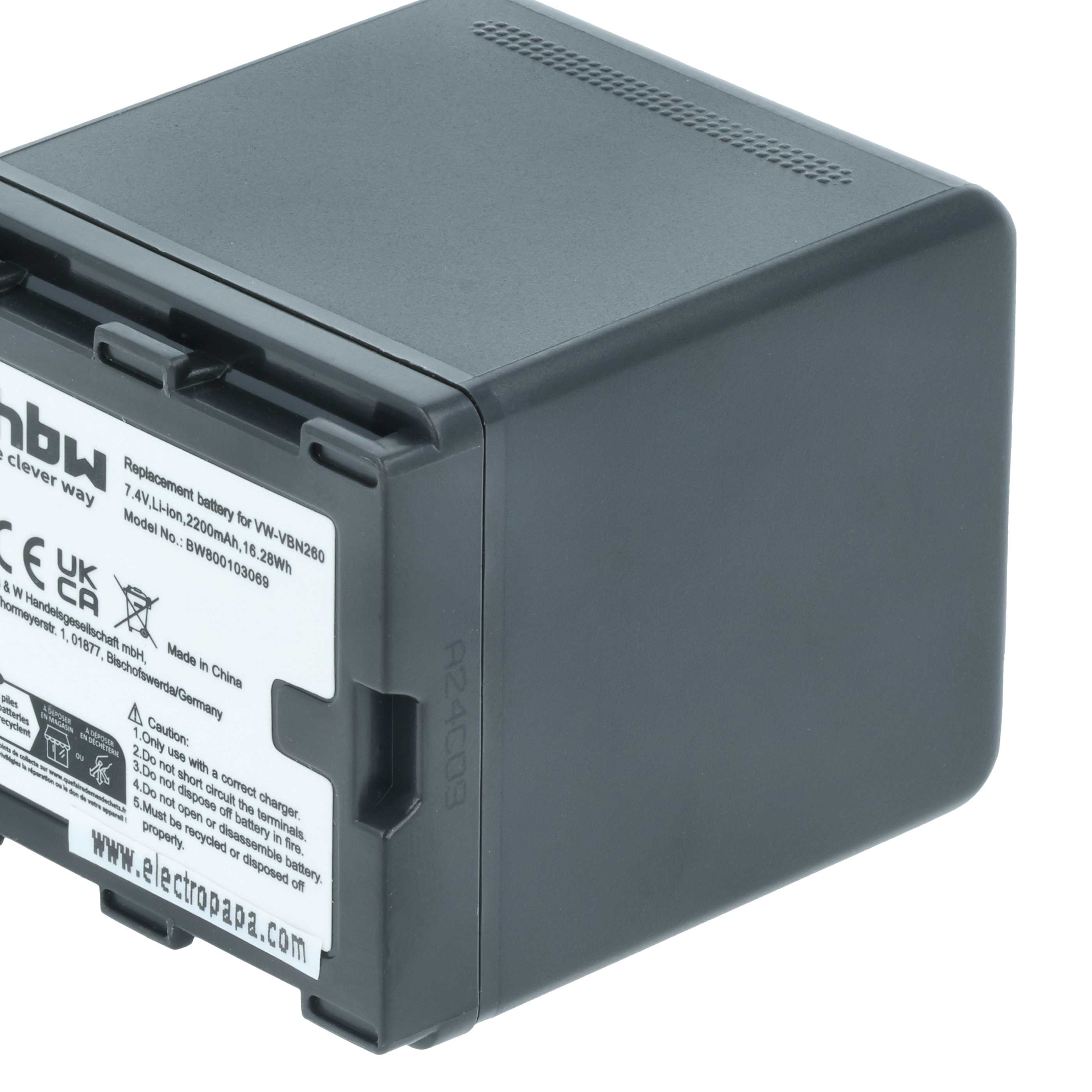 Videocamera Battery replaces Panasonic VW-VBN260, VW-VBN130E-K, VW-VBN130E, VW-VBN130 - 2200 mAh 7.2 V Li-Ion