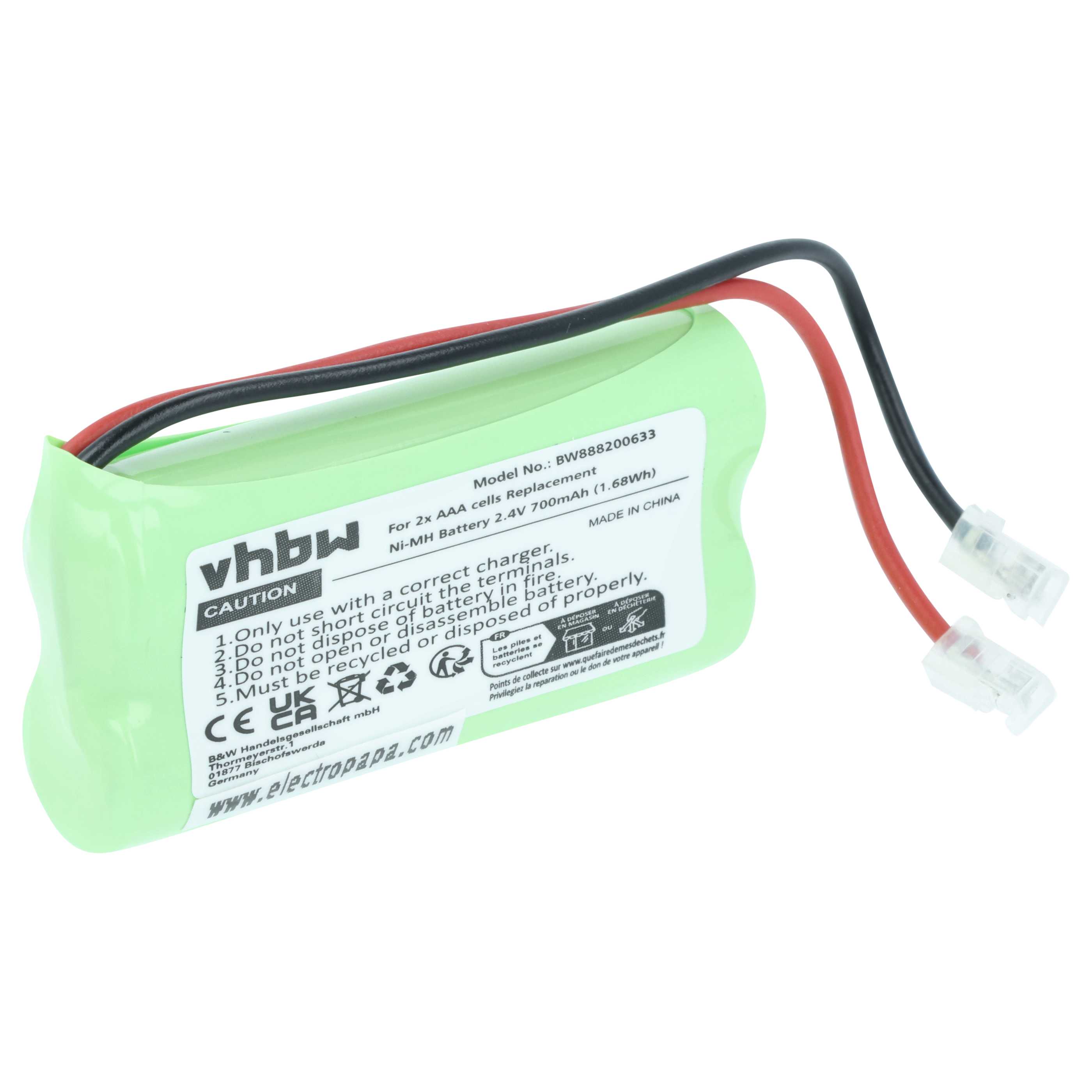 Universal Battery for various Devices - 700 mAh 2.4 V NiMH, Type AAA, micro, HR03