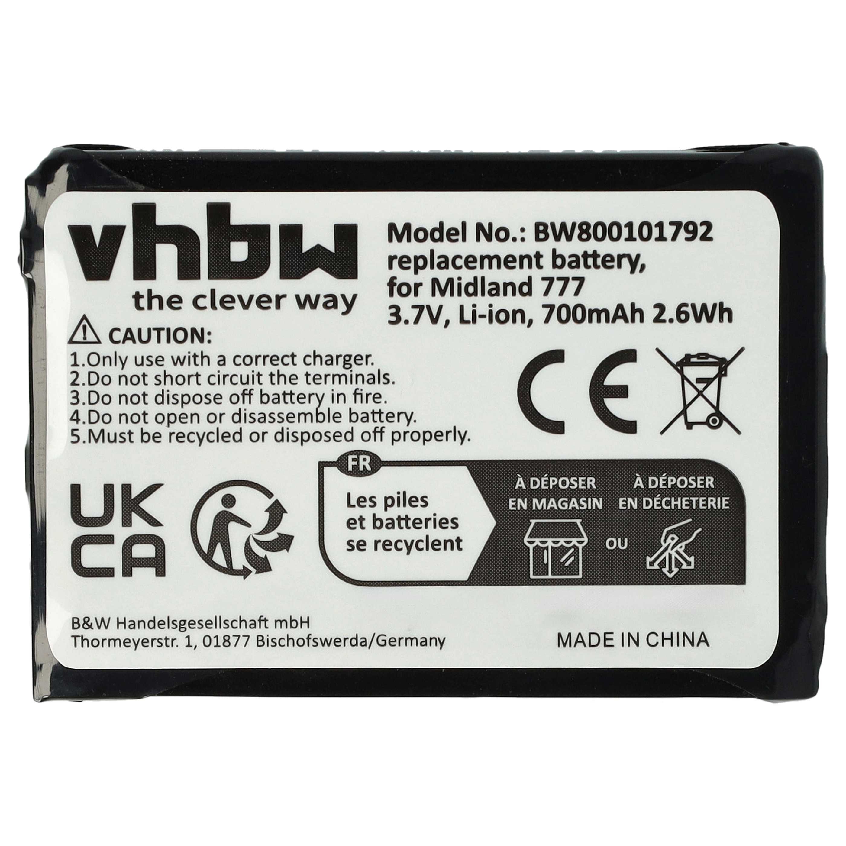 Radio 10x Battery replaces Alan FB-777 - 700 mAh 3.7 V Li-Ion