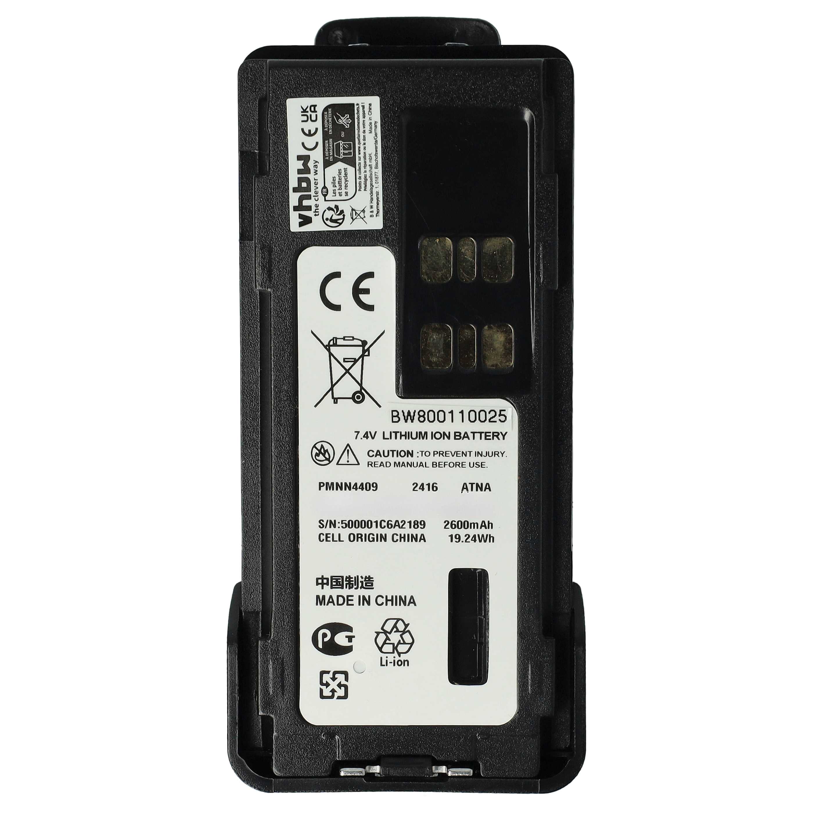 Radio 10x Battery replaces Motorola PMNN4406, PMNN4406BR, PMNN4409 - 2600 mAh 7.4 V Li-Ion + Belt Clip