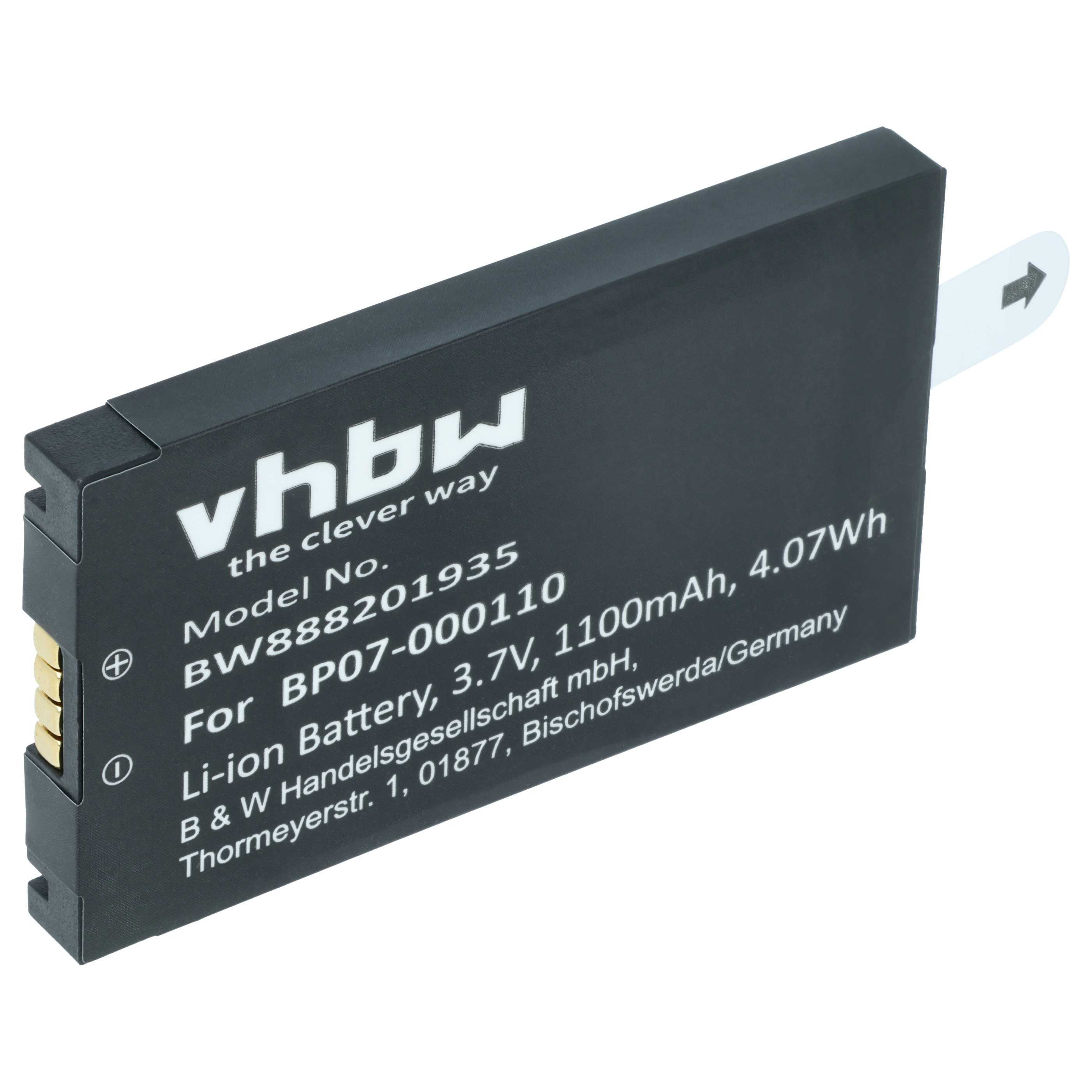 Batería reemplaza Datalogic 11300794, 3H21-00000370 para escáner código de barras (1100 mAh, 3,7 V, Li-Ion)