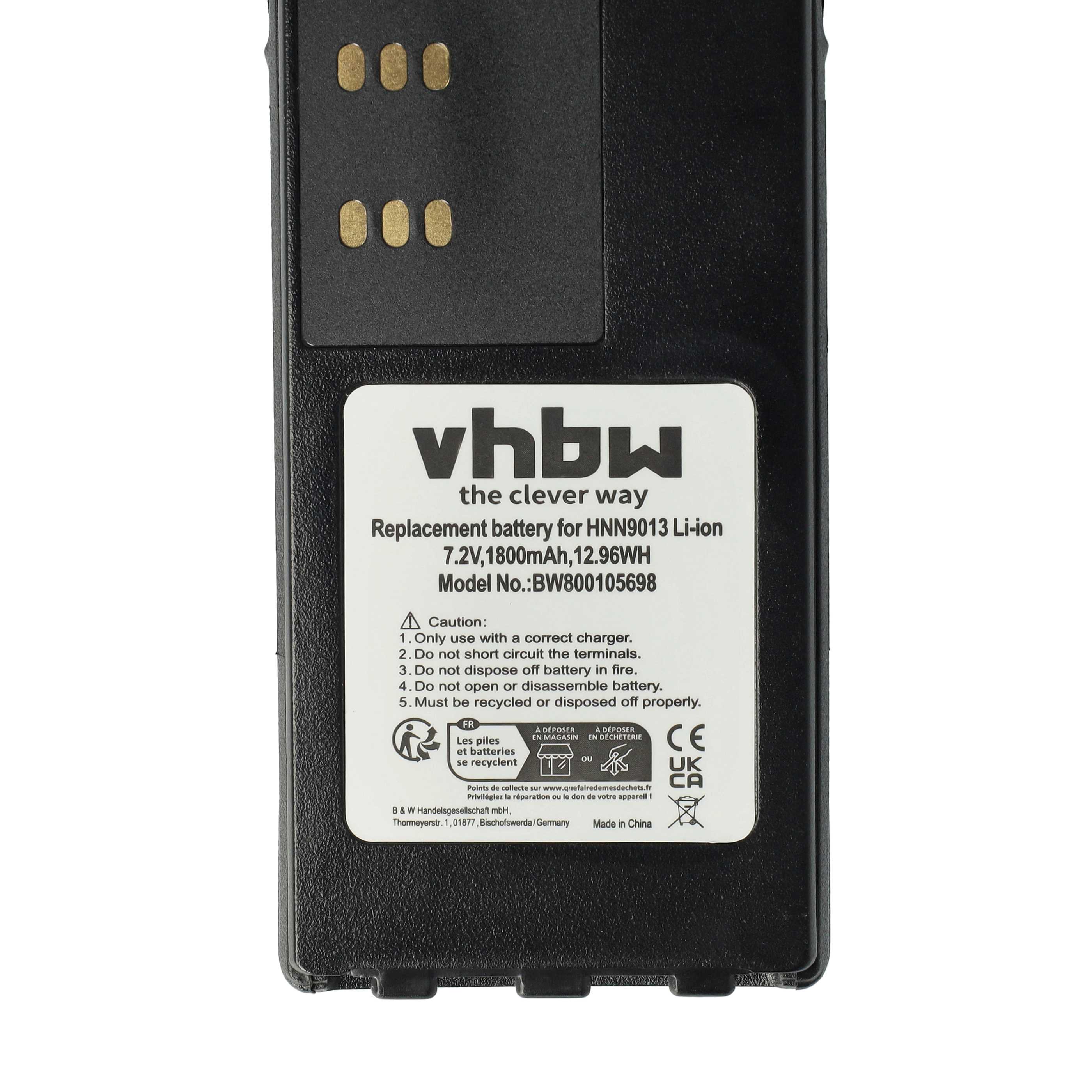 Radio 10x Battery replaces Motorola HMNN4151, HMNN4154, HNN4001, HMNN4158, HMNN4159 - 1800 mAh 7.2 V Li-Ion
