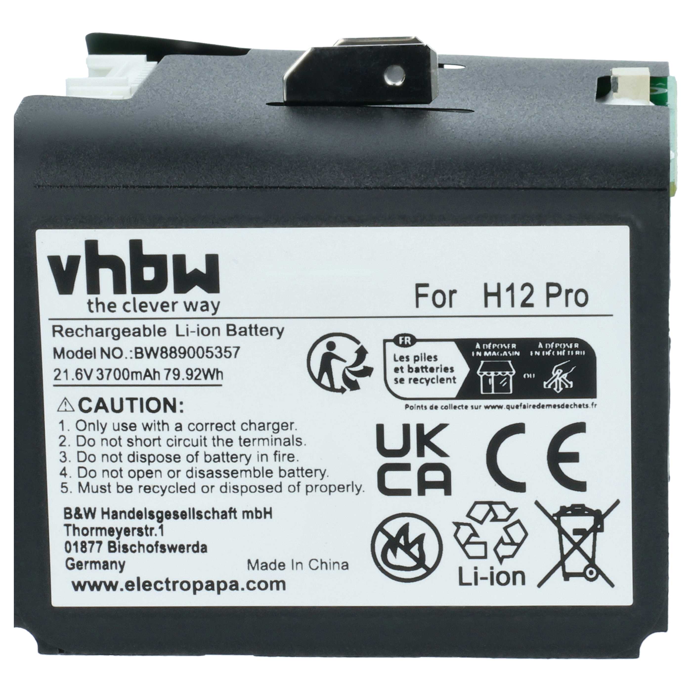 Battery replaces Dreame W2210, W2210-6S1P-BWB, 1.76.DRE.1.7 for Dreame 3700mAh, 21.6V, Li-Ion