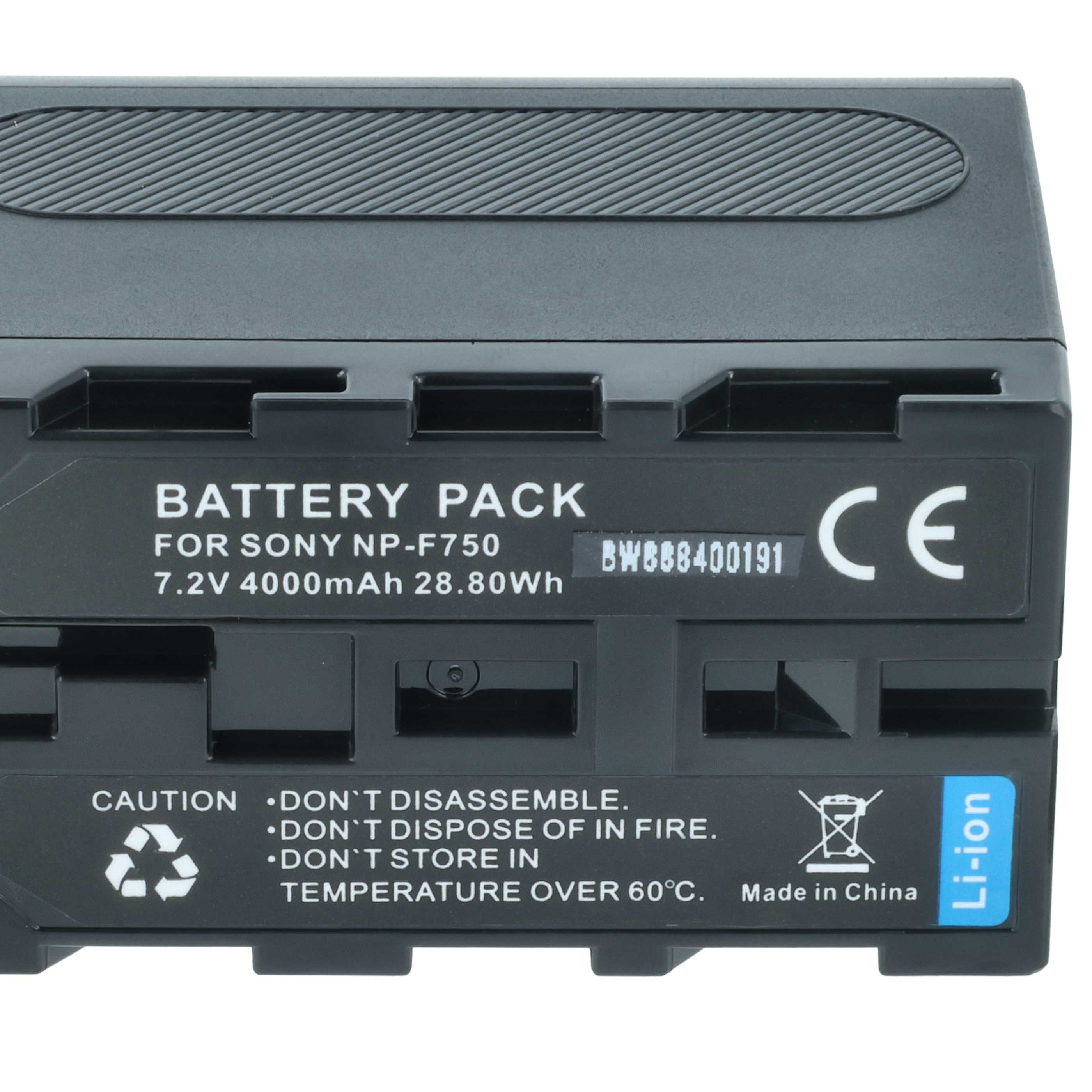 Battery replaces Sony NP-F950, NP-F930/B, NP-F950/B, NP-F930, NP-F750, NP-F960 - 4000mAh, 7.4V, Li-Ion