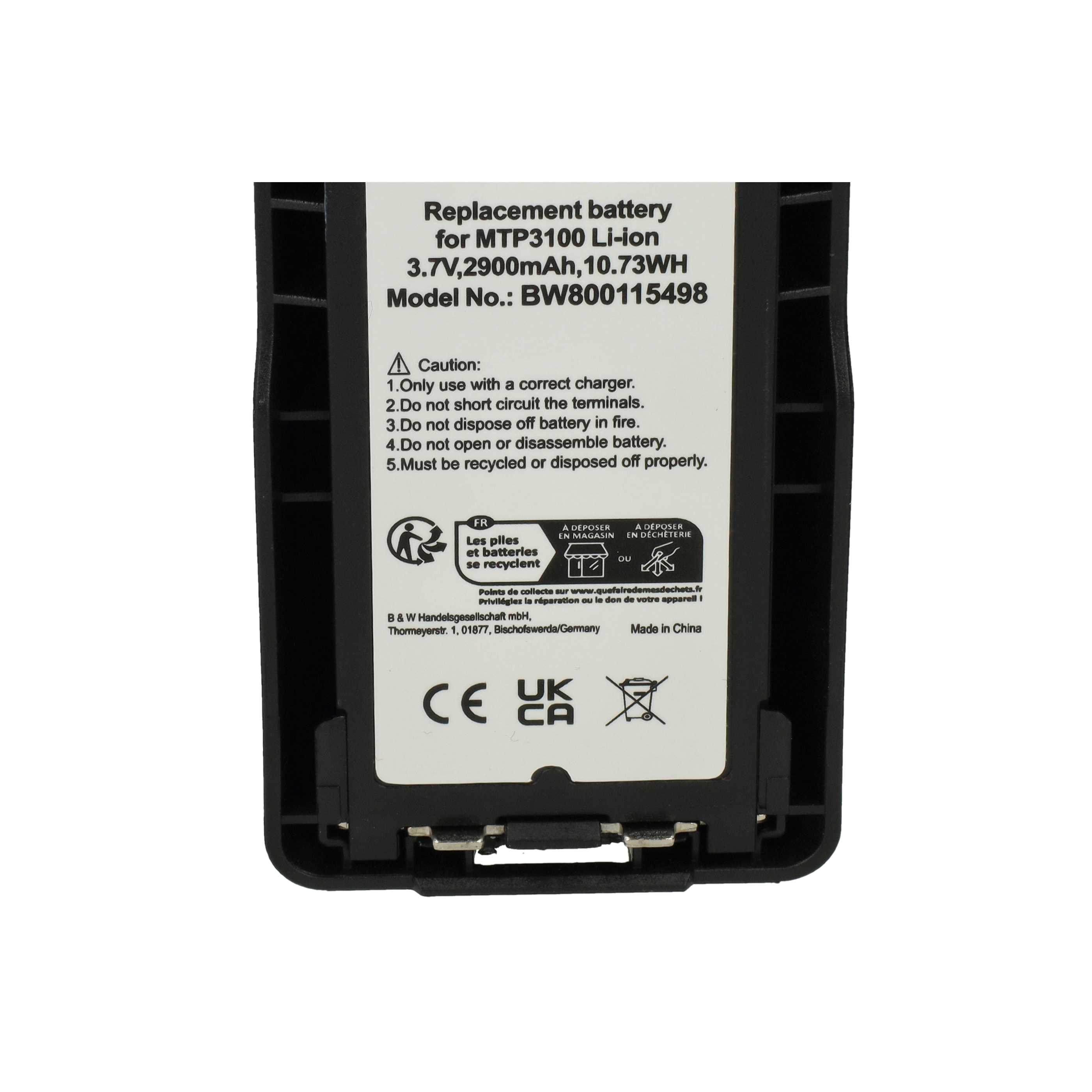 Radio 5x Battery replaces Motorola NNTN8020B, NNTN8020AC, NNTN8020A, NNTN8020 - 2900 mAh 3.7 V Li-Ion