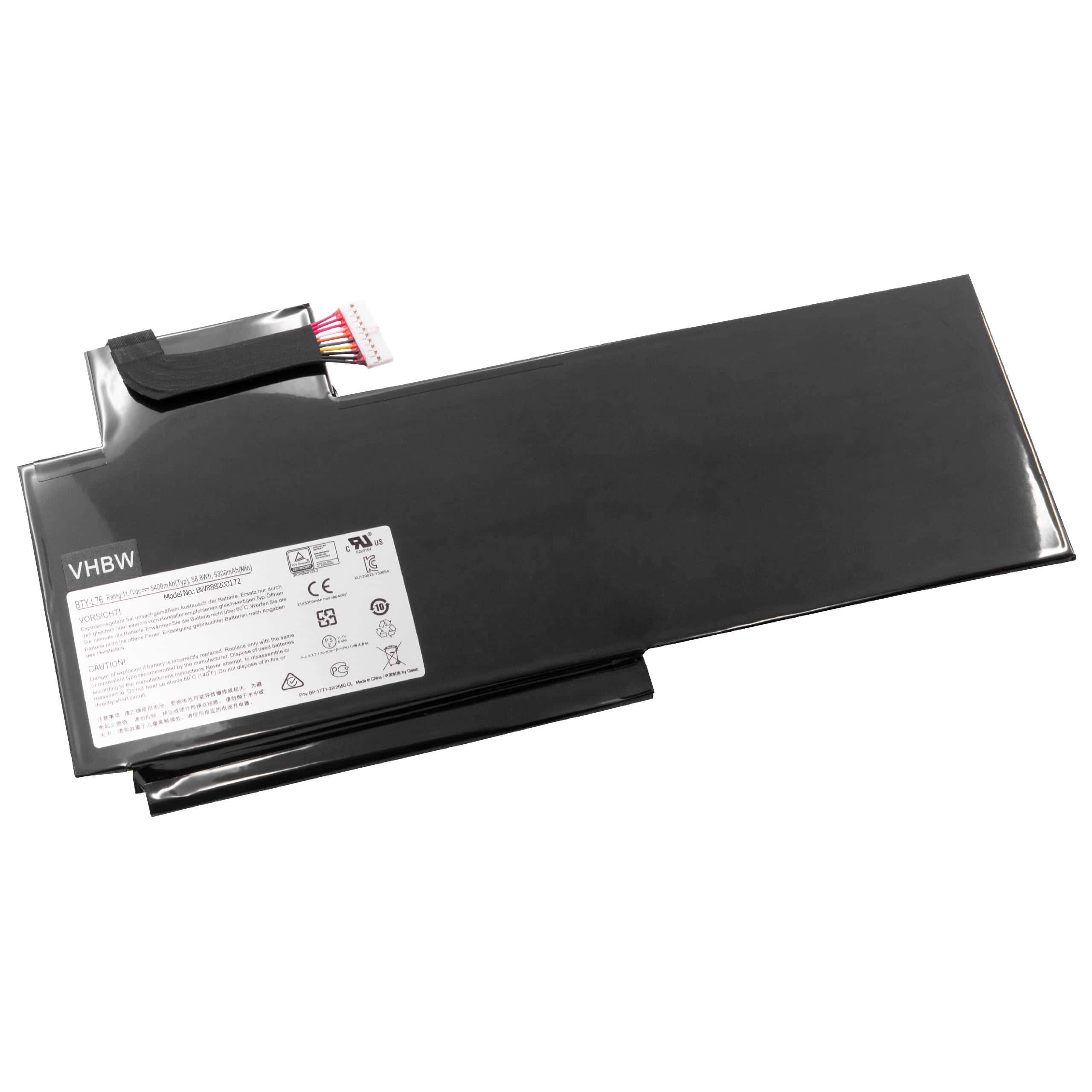 Batterie remplace Medion BTY-L76 pour ordinateur portable - 5400mAh 11,4V Li-polymère, noir