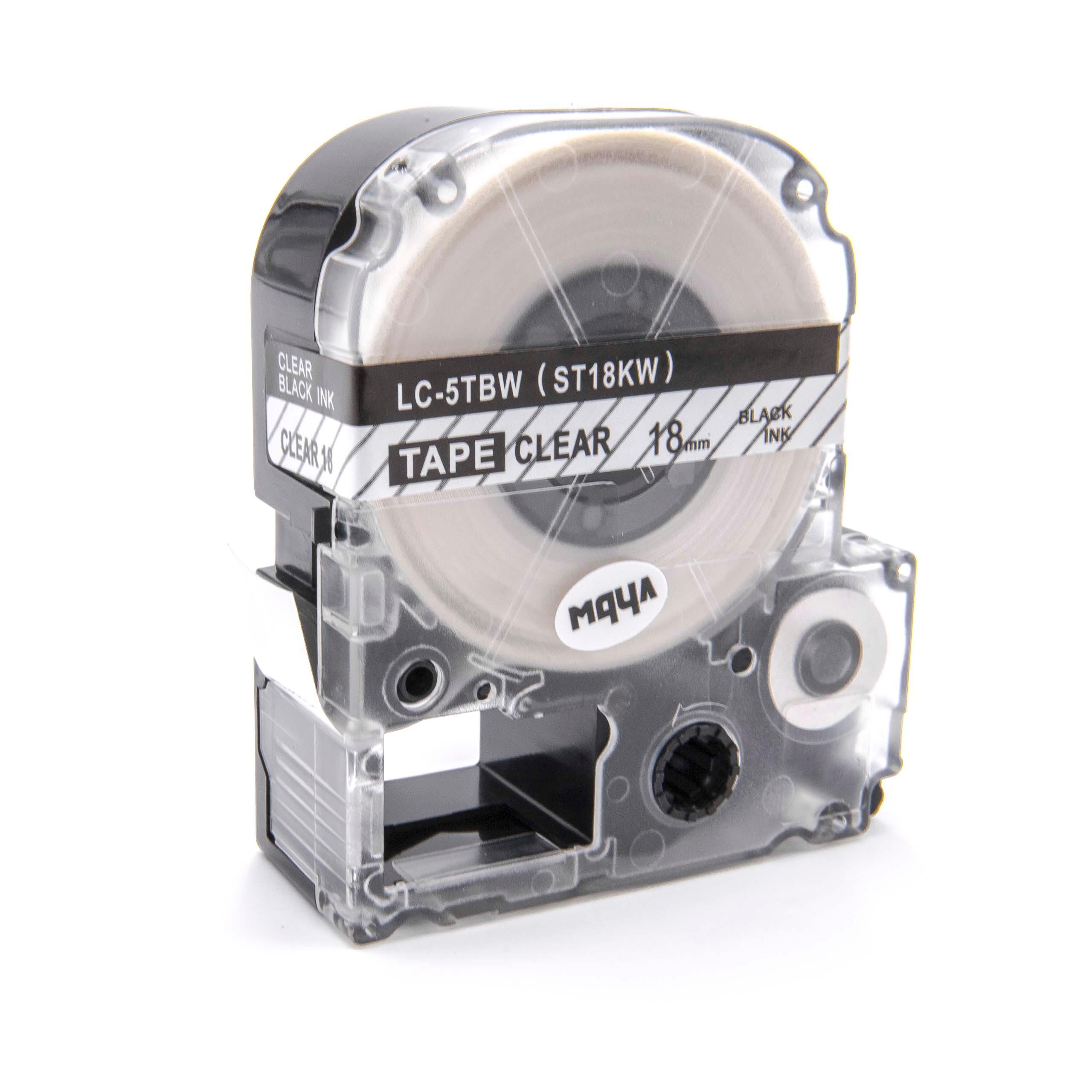 Cassetta nastro sostituisce Epson LC-5TBW per etichettatrice Epson 18mm nero su trasparente