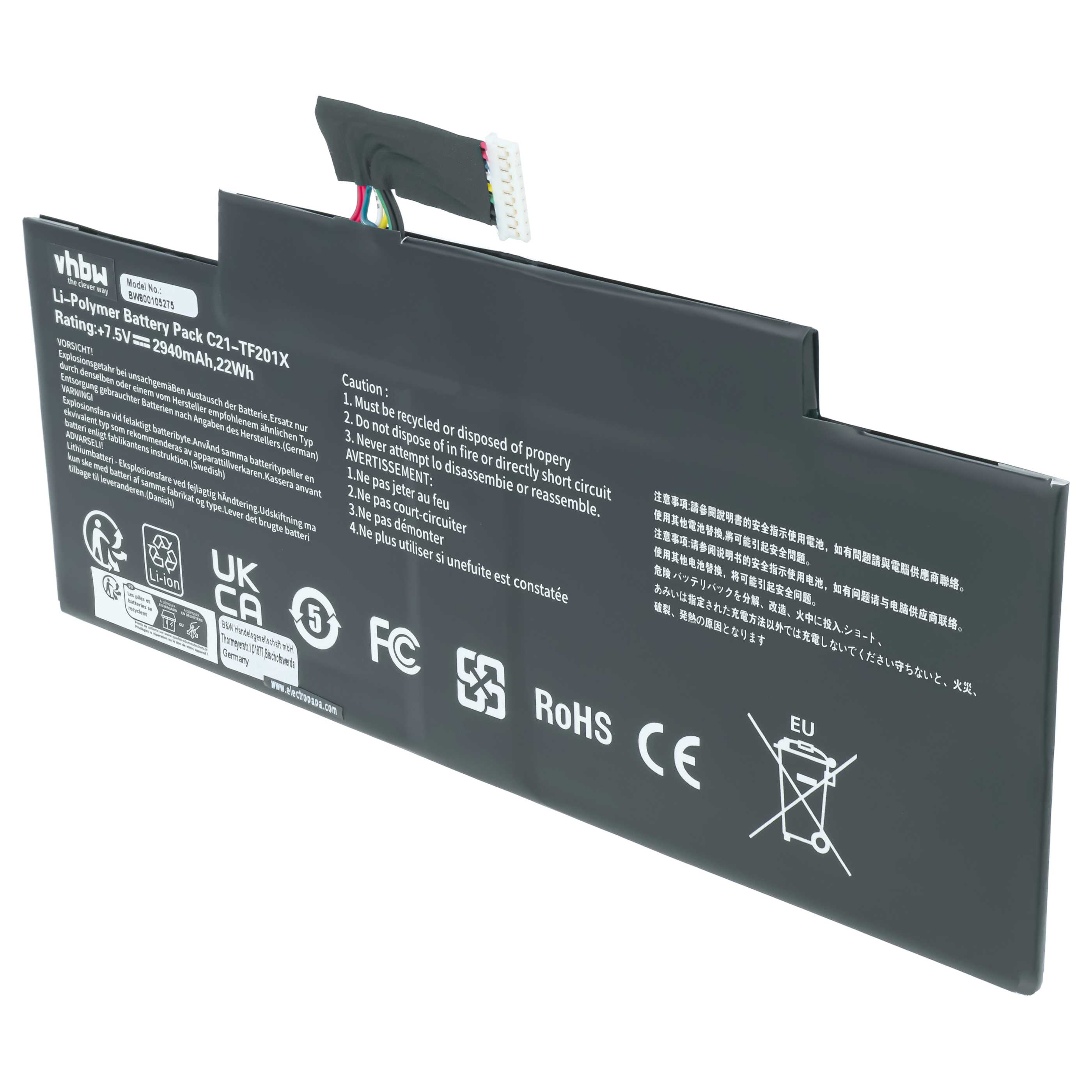 Batteria per tablet sostituisce Asus C21-TF201X - 2900mAh 7,5V Li-Poly