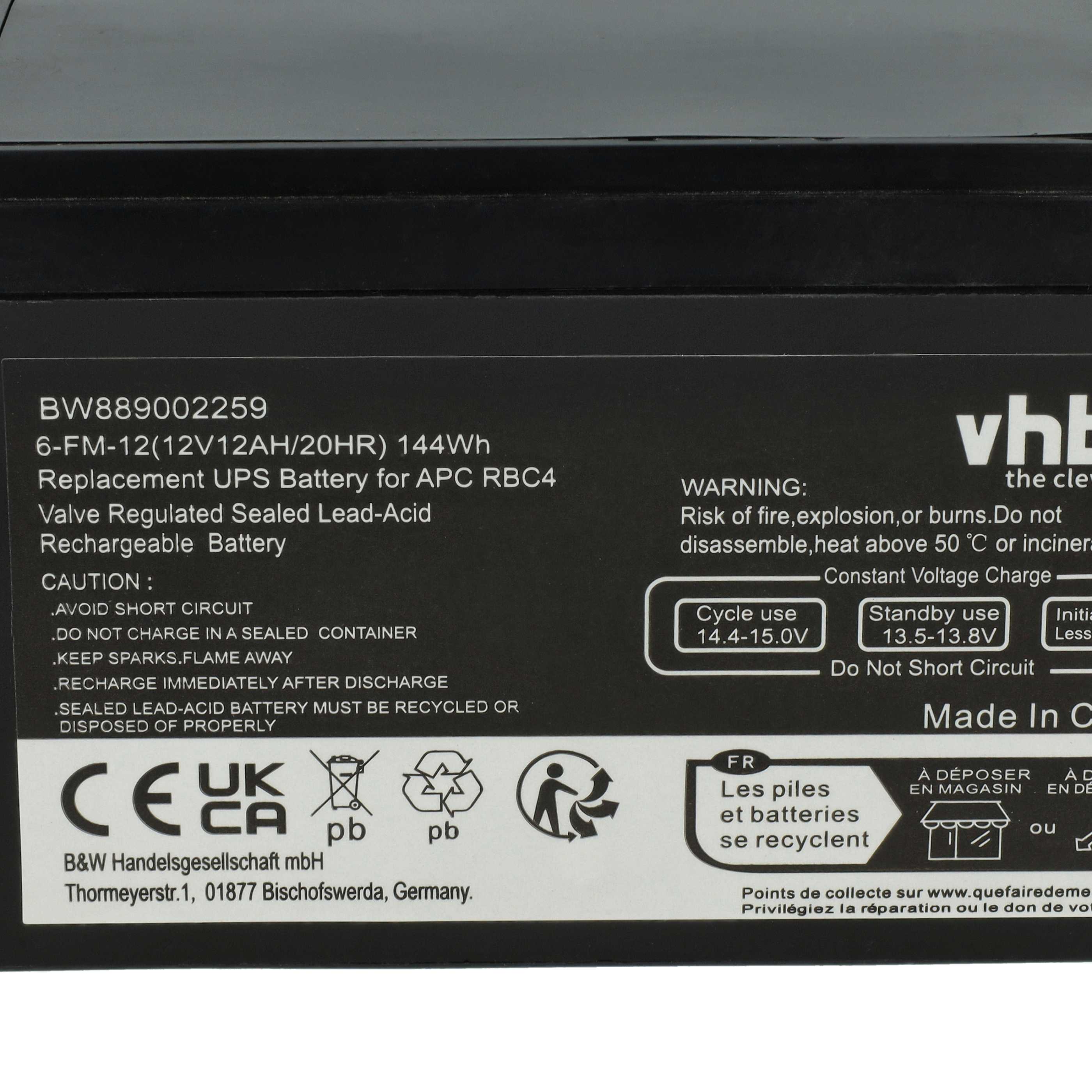 UPS 2x Battery replaces APC RBC4, VISRBC4 - 12 Ah 12 V AGM