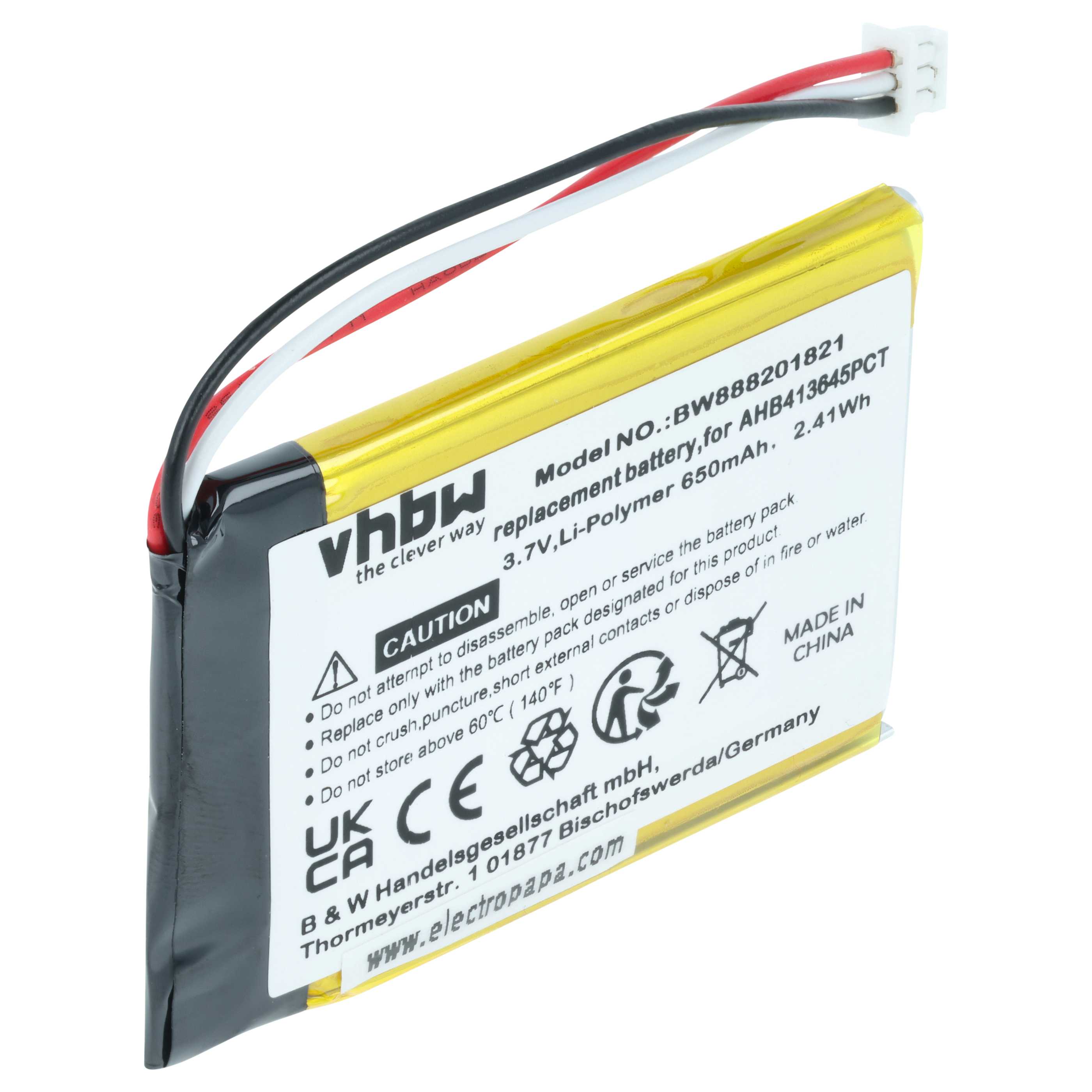 Batteria sostituisce Sennheiser 507271-88, AHB413645PCT per auricolari cuffie - 650mAh 3,7V Li-Poly