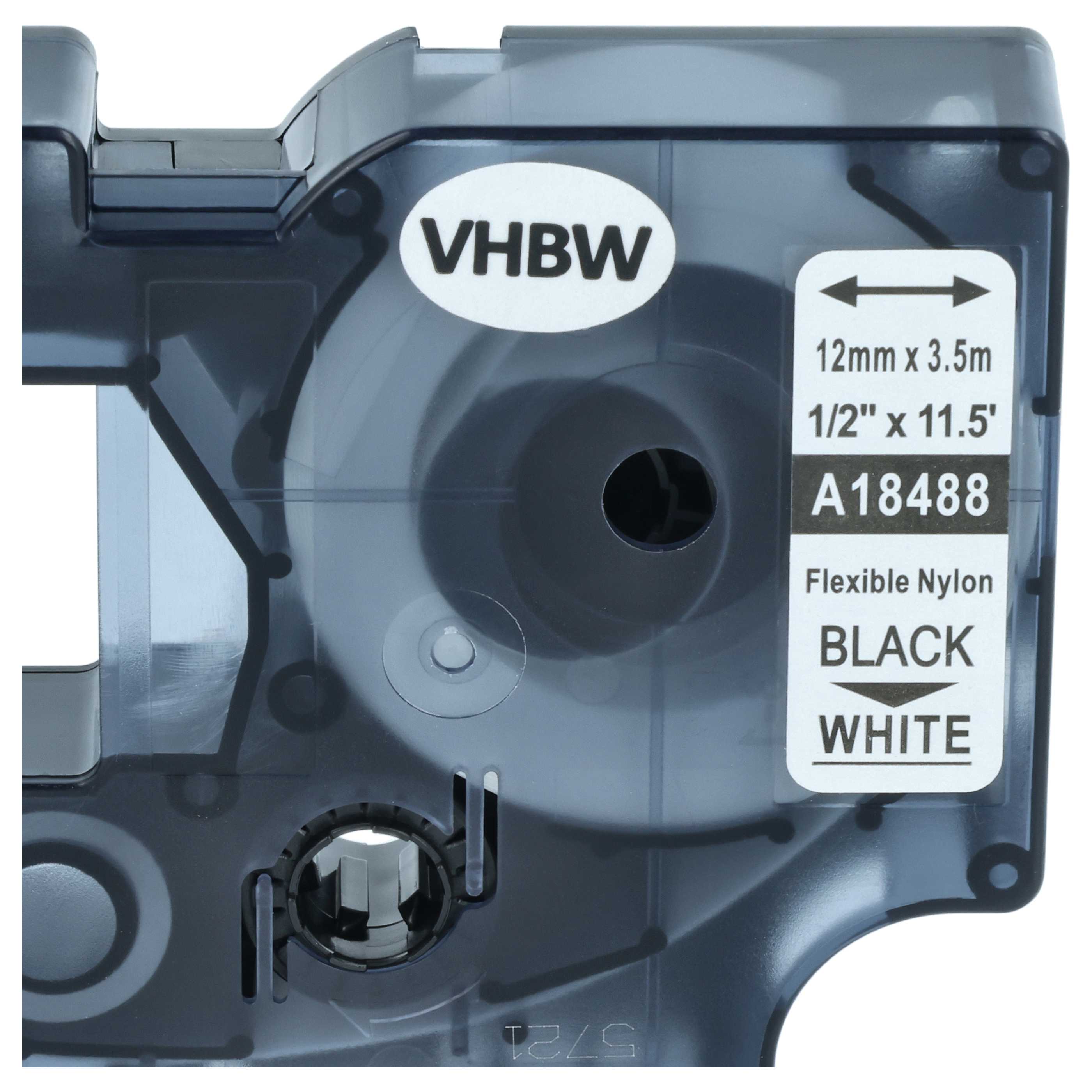 Label Tape replaces Dymo 18488 - 12 mm Black to White, Nylon
