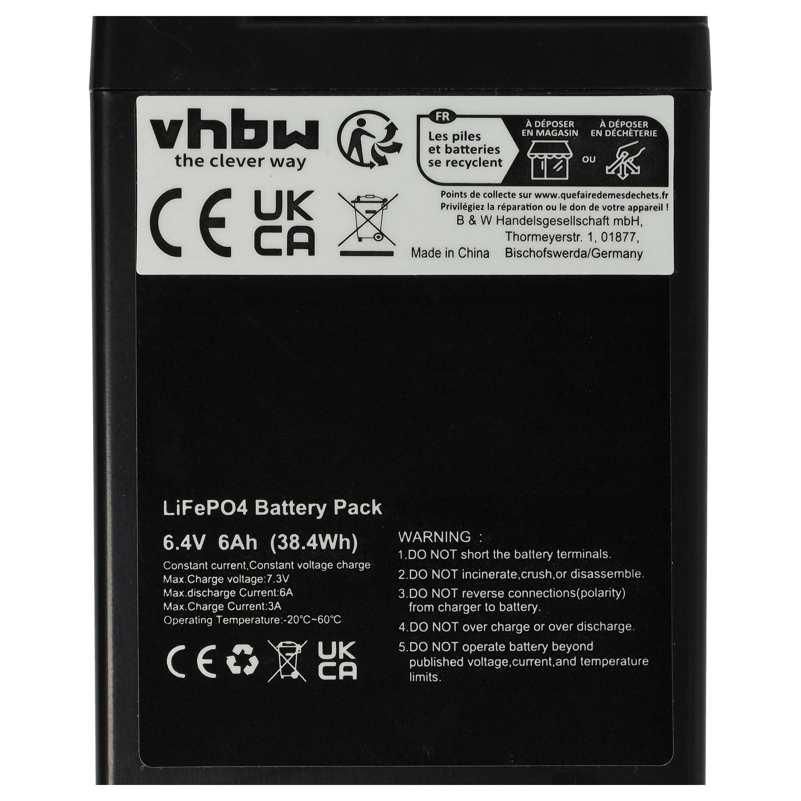 Bordbatterie Akku passend für Wohnmobil, Boot, Solaranlage - 6 Ah 6,4V LiFePO4, 6Ah, 3A Ladestrom