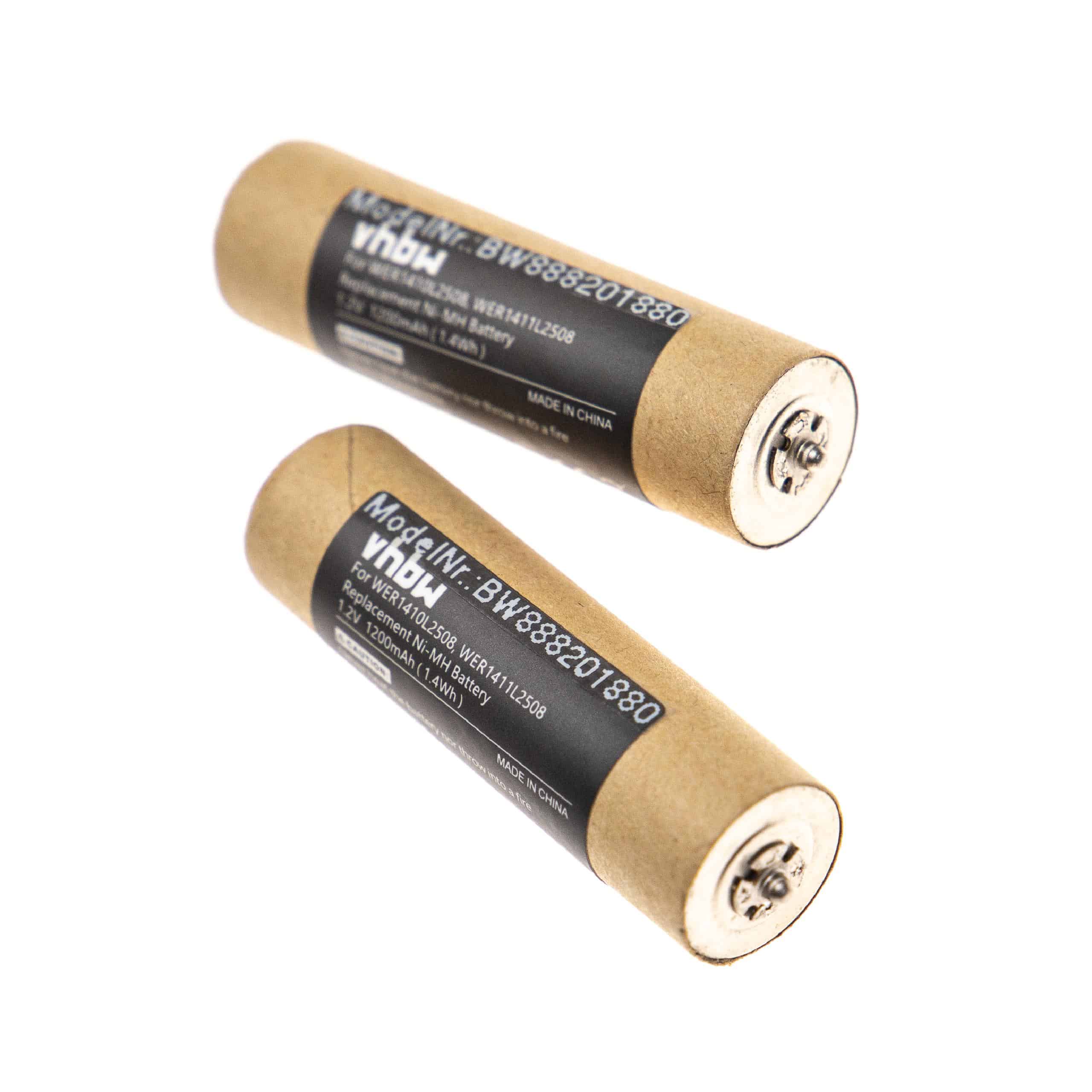 Batteries (2x pièces) remplace Panasonic WER154L2504, WER1410L2508 pour rasoir électrique - 1200mAh 1,2V NiMH