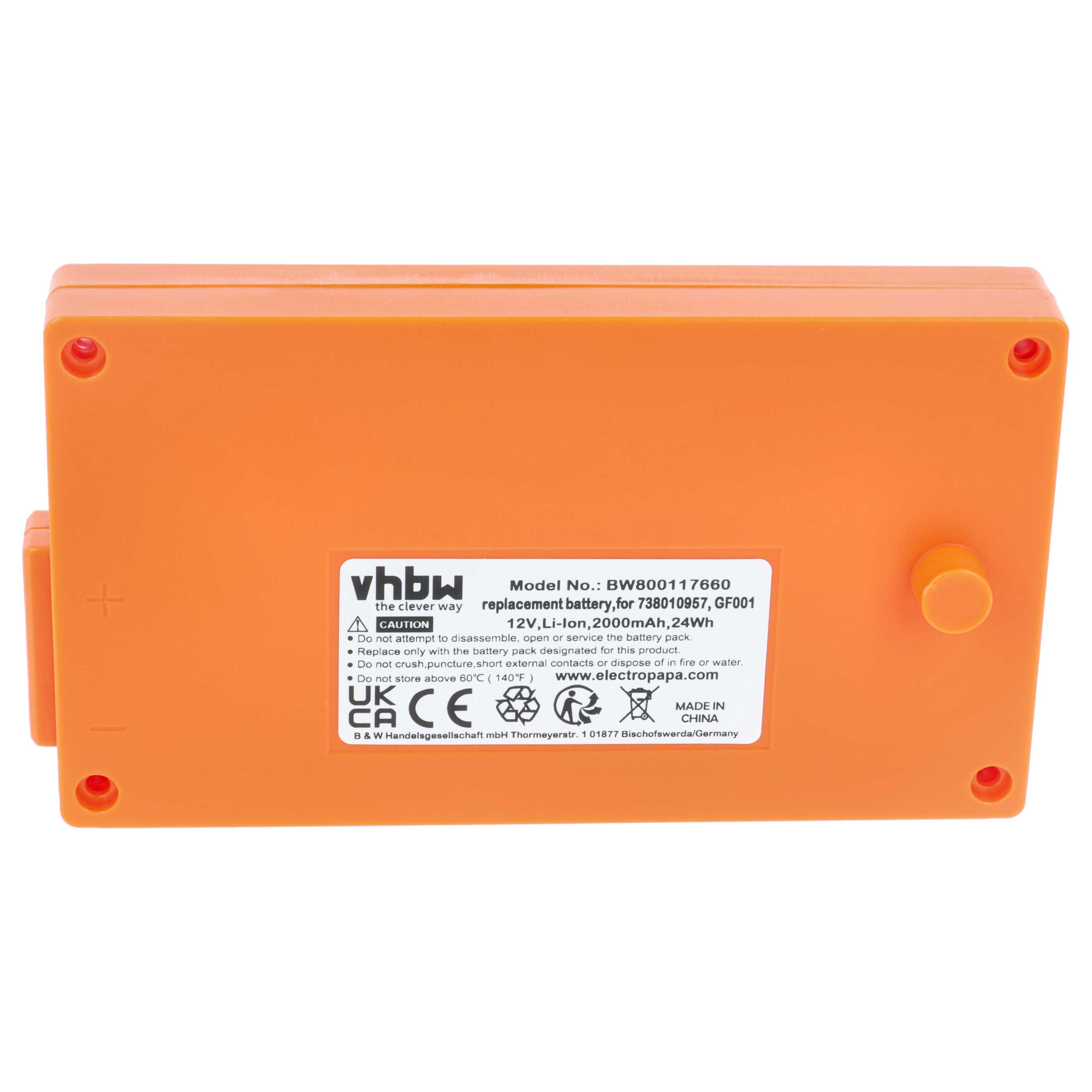Batería reemplaza Gross Funk RGRO1215, GF001, 738010957, 100-000-134 sistema control - 2000mAh 12V Li-Ion
