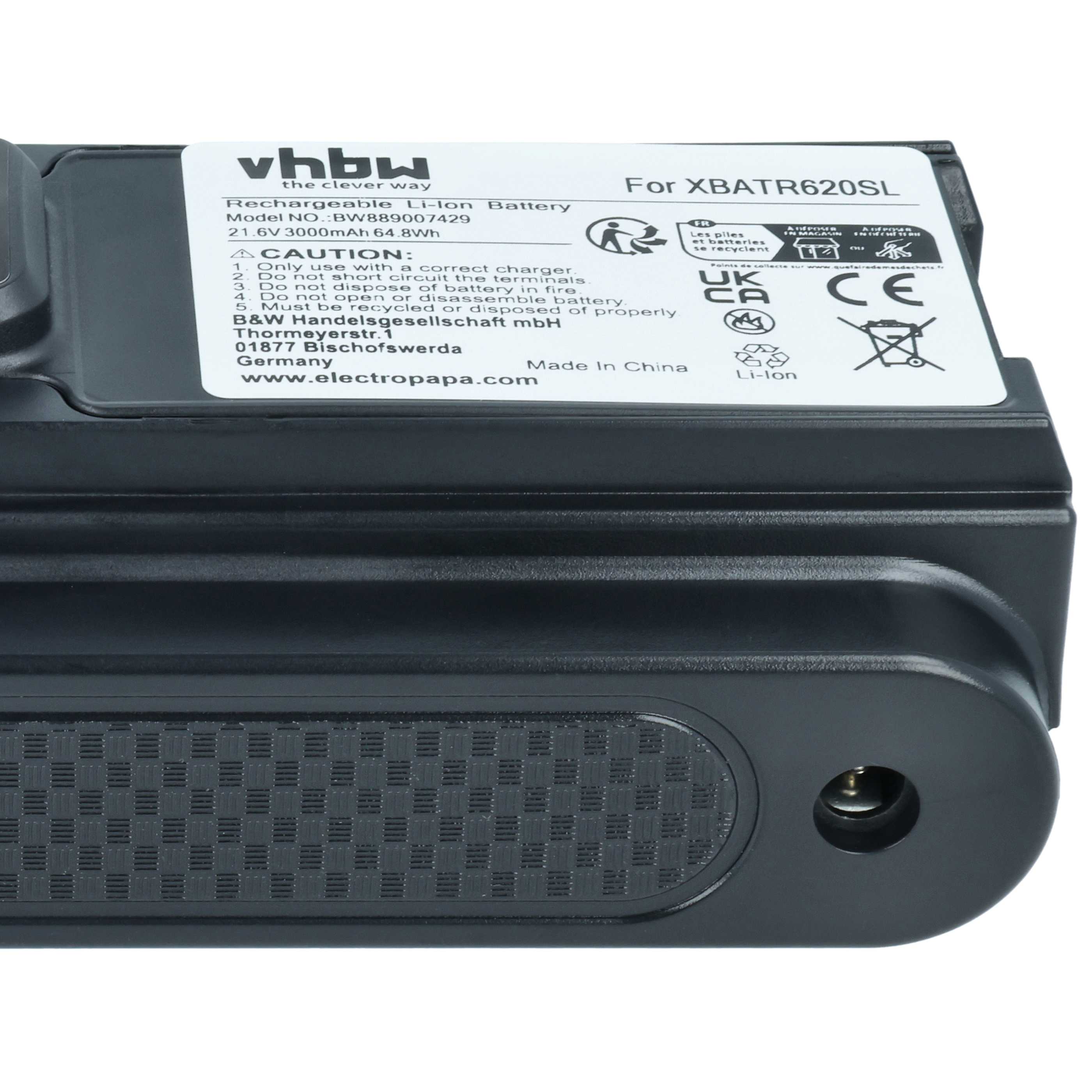 Battery replaces Shark XBATR620SL, XBATR625SLEU, XBATR625SL for Shark 3000mAh, 21.6V, Li-Ion