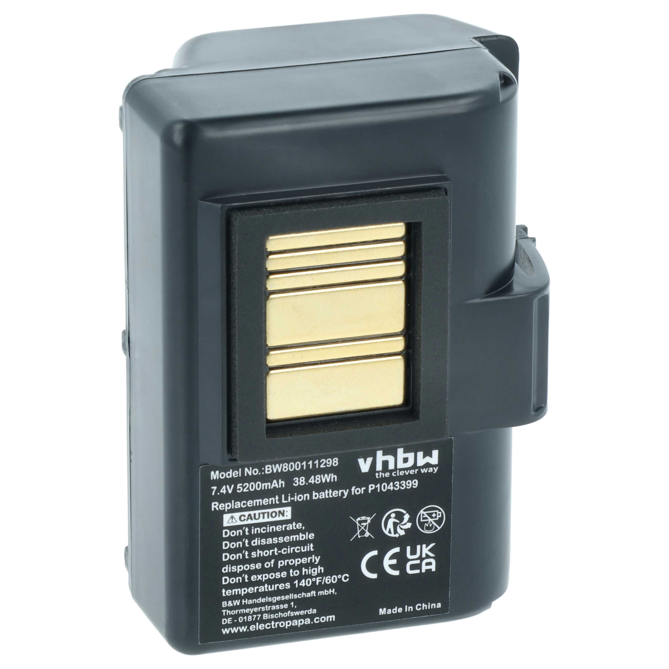 Printer 5x Battery replaces Zebra AT16004, BTRY-MPP-34MA1-01, BTRY-MPP-34MAHC1-01 - 5200 mAh 7.4 V Li-Ion