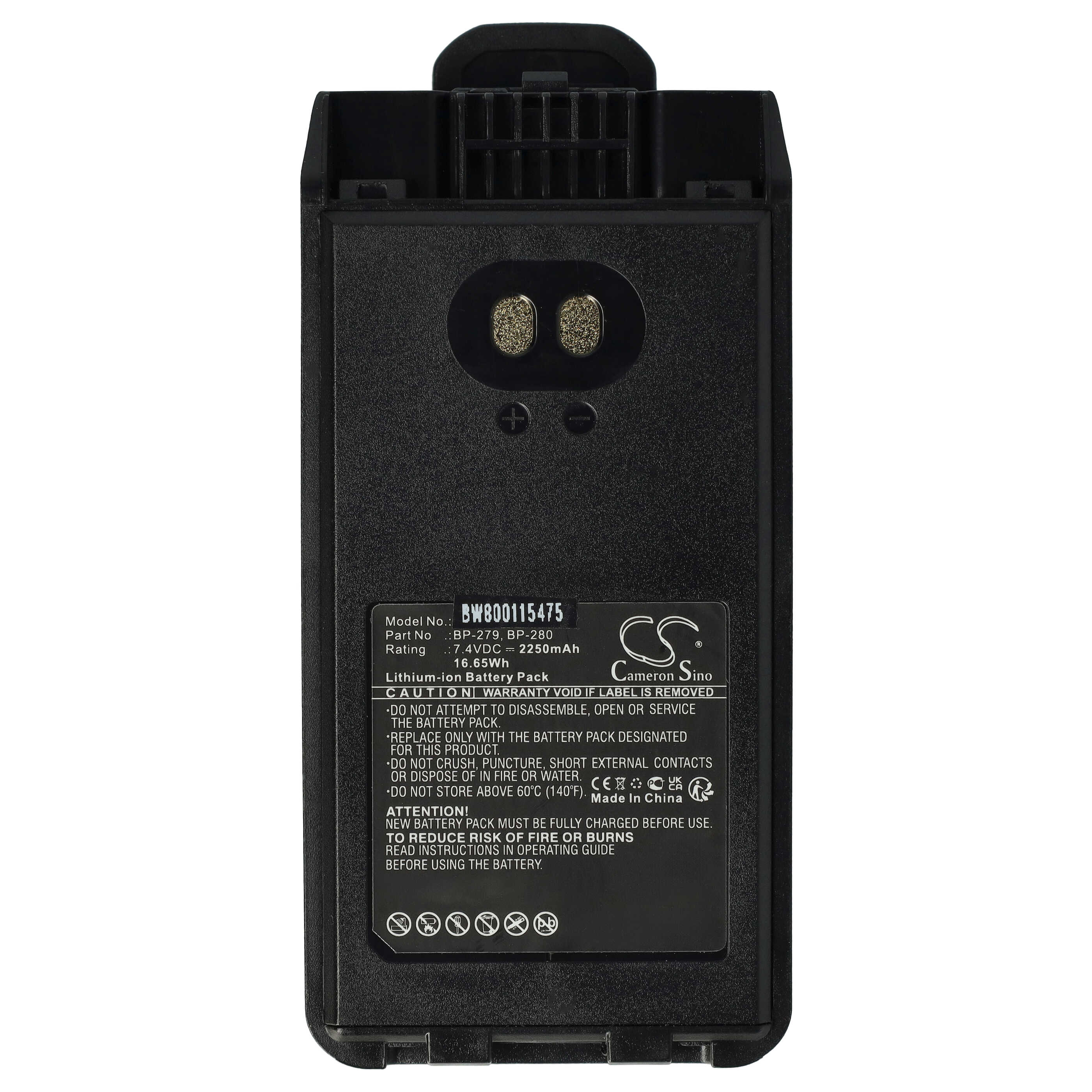 Batería reemplaza Icom BP-280LI para radio, walkie-talkie Icom - 2250 mAh 7,4 V Li-Ion con clip