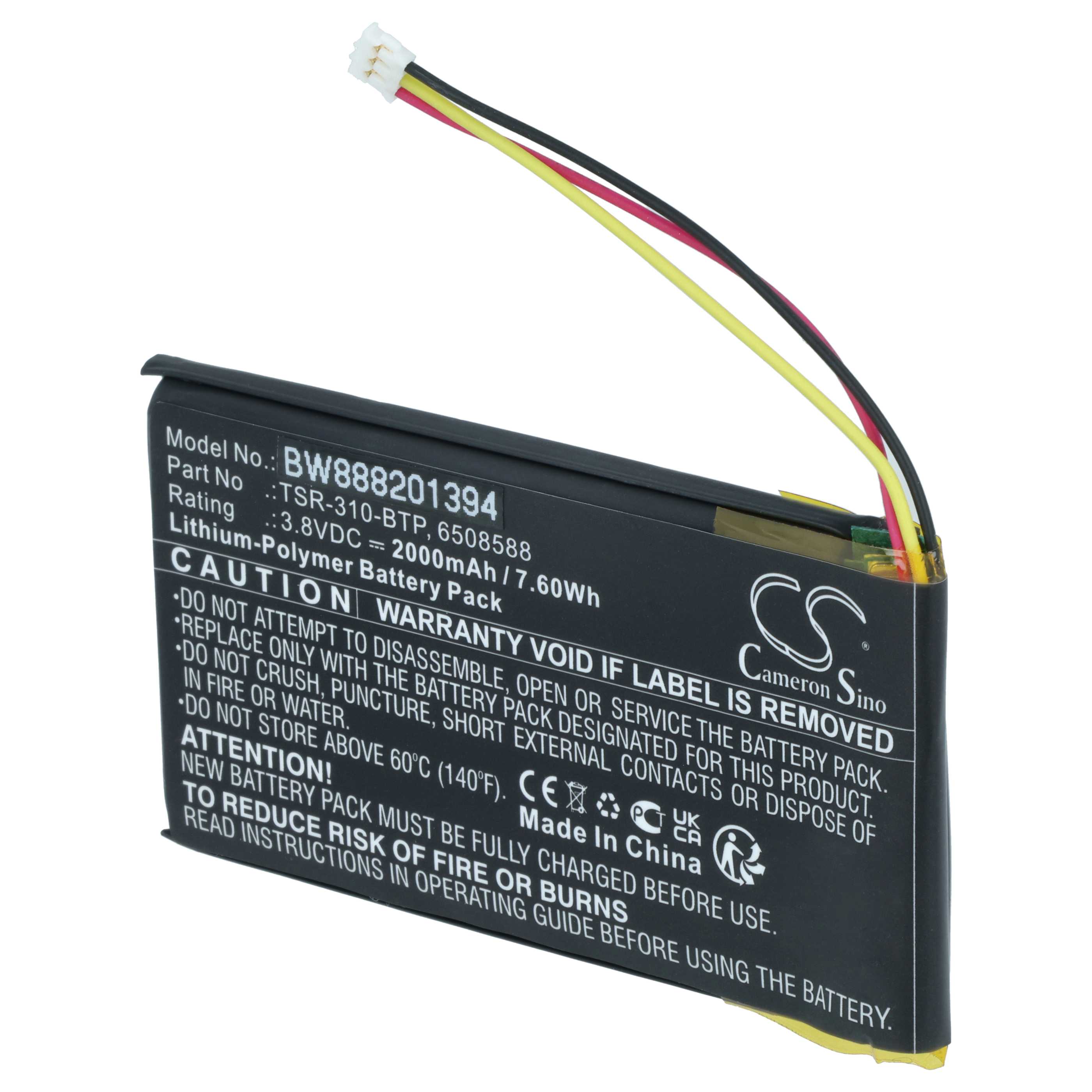 Handheld Computer Battery replaces Crestron 6508588, TSR-310-BTP - 2000mAh, 3.8V