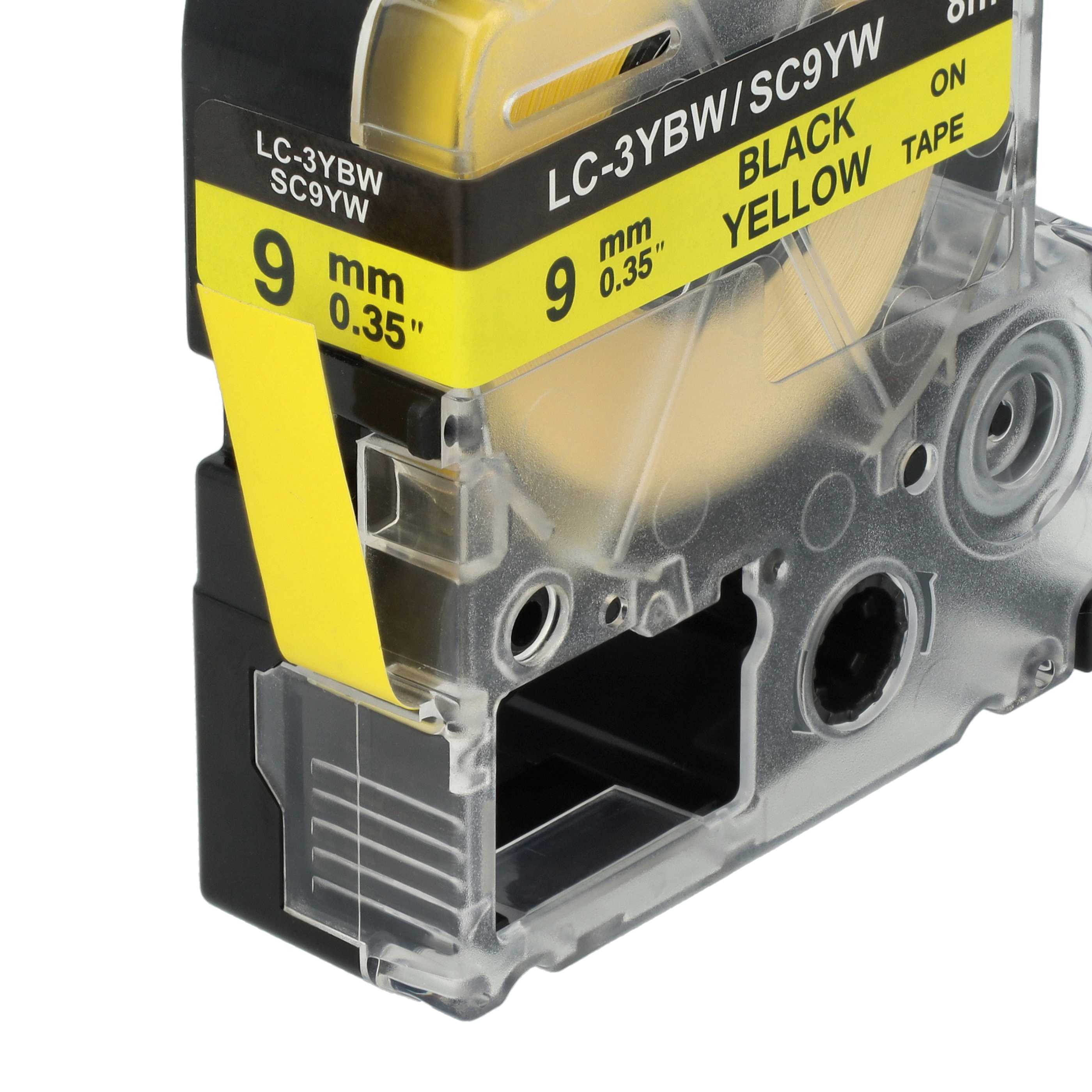 Label Tape as Replacement for Epson LC-3YBW - 9 mm Black to Yellow, plastic