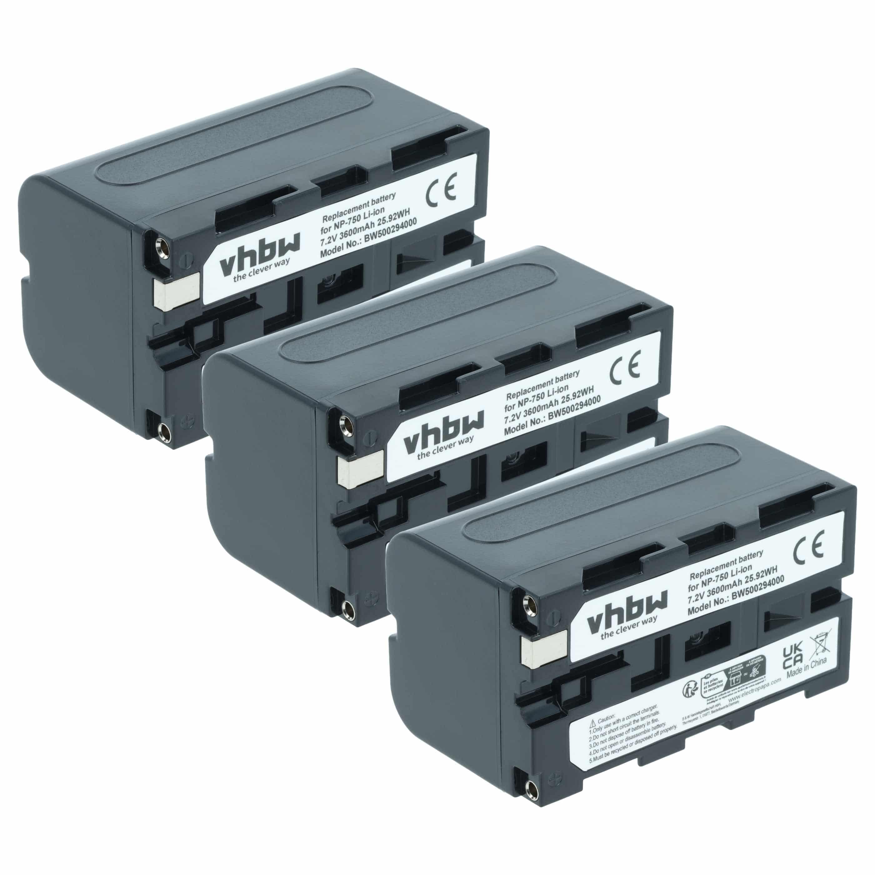 Videocamera 3x Battery replaces Grundig BP-10, BP-9, BP-8 - 3600 mAh 7.2 V Li-Ion