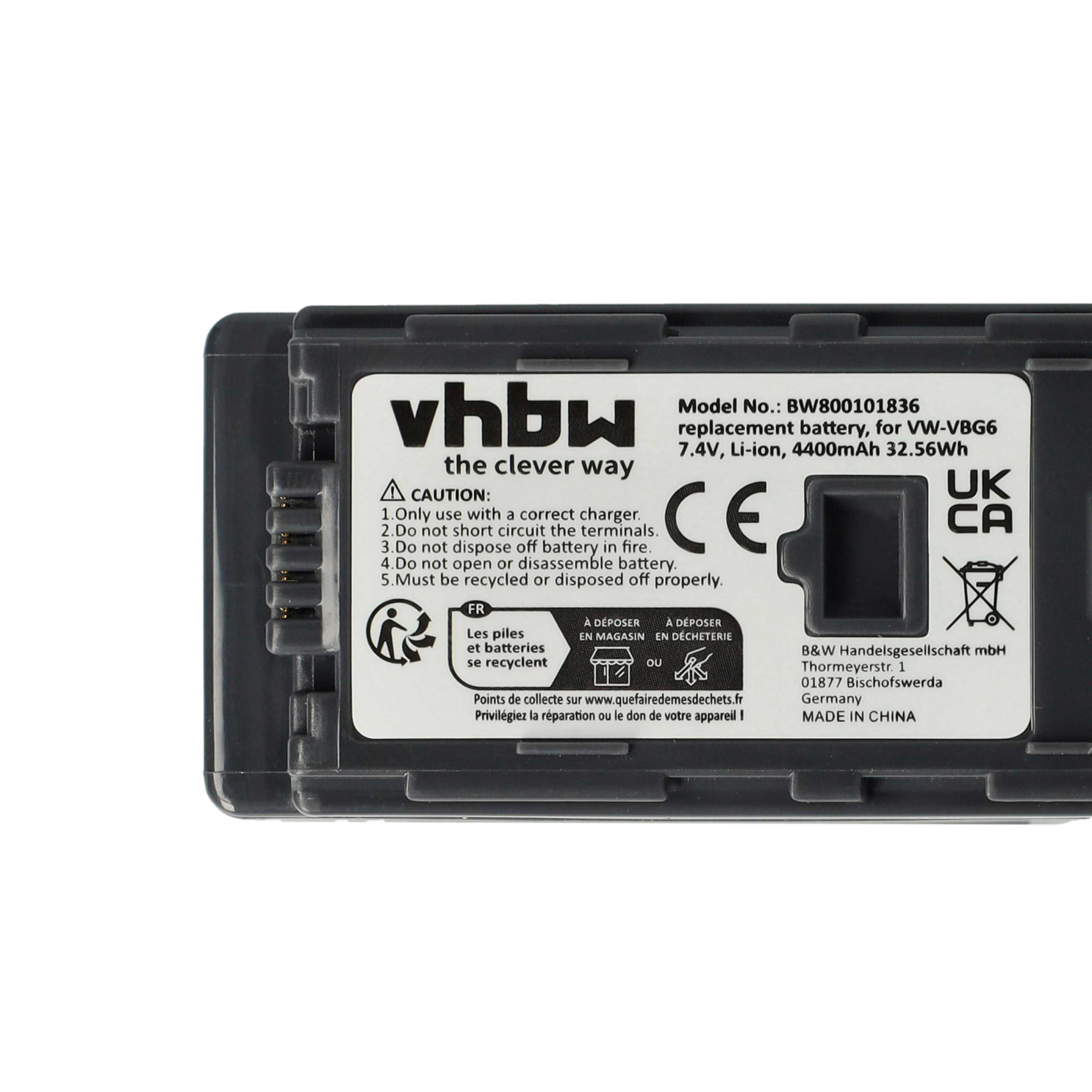 Videocamera 2x Battery replaces Panasonic VW-VBG6 - 4400 mAh 7.4 V Li-Ion