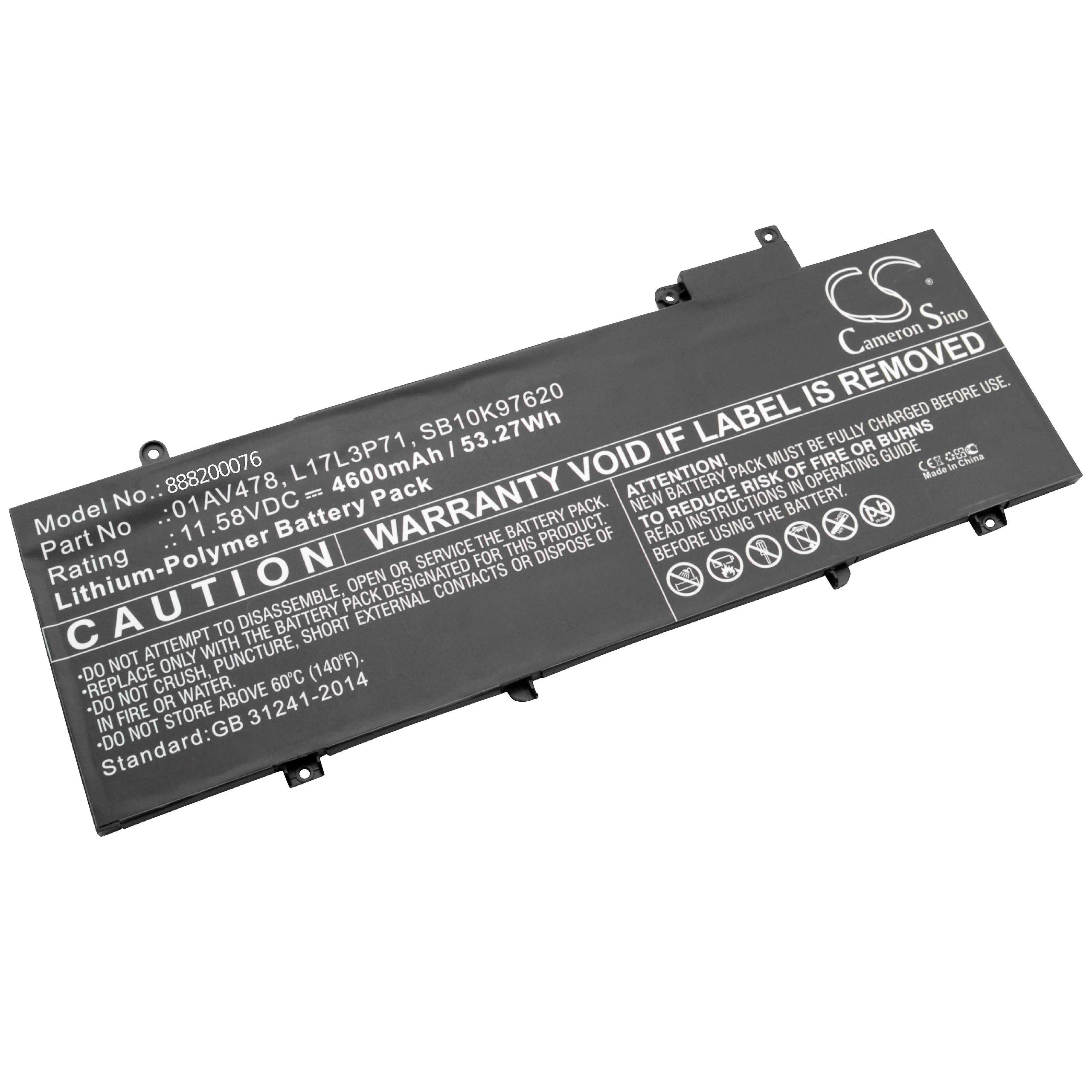 Batterie remplace Lenovo 01AV478, 01AV479, 01AV480 pour ordinateur portable - 4600mAh 11,58V Li-polymère