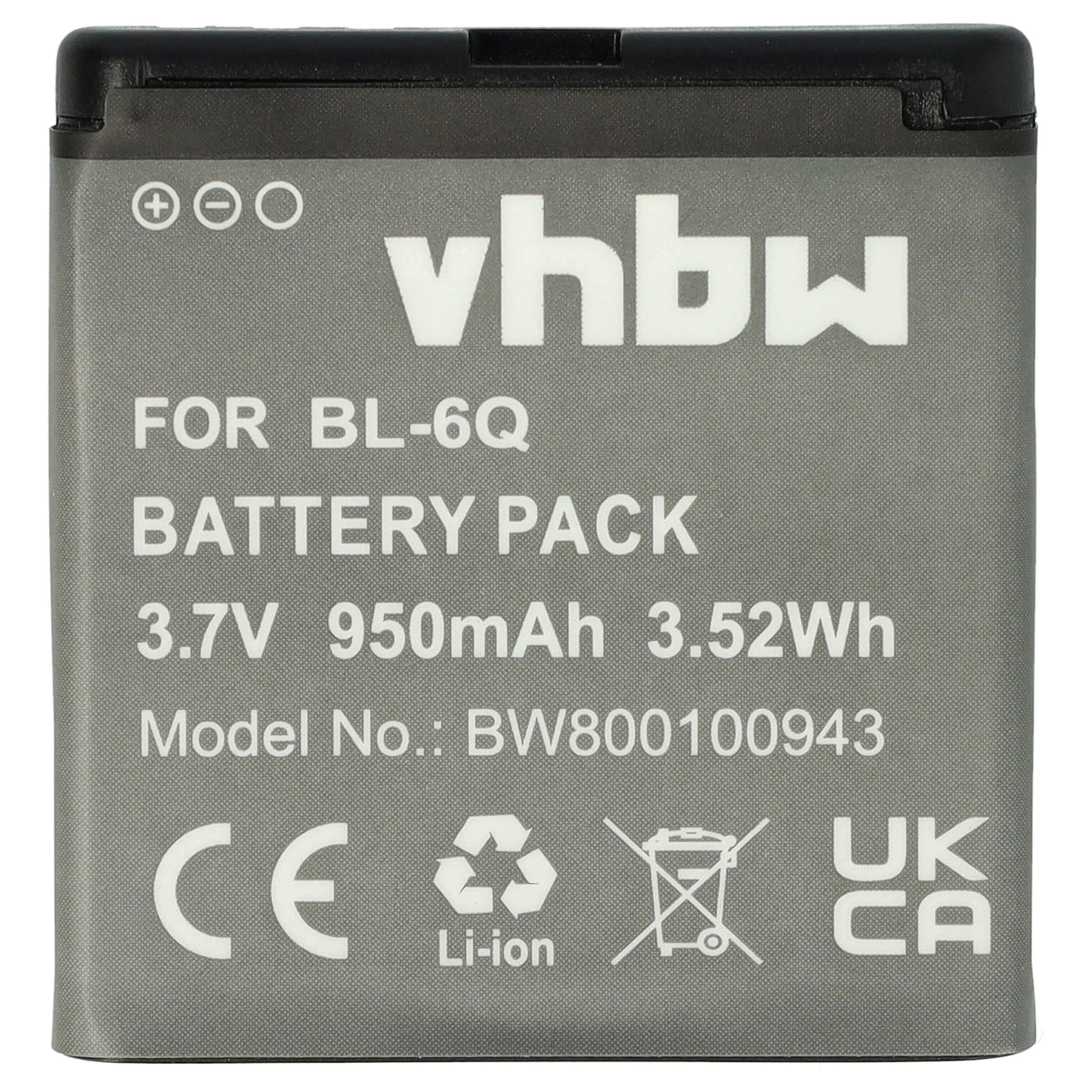 Batterie remplace Nokia BL-6Q pour téléphone portable - 950mAh, 3,7V, Li-ion