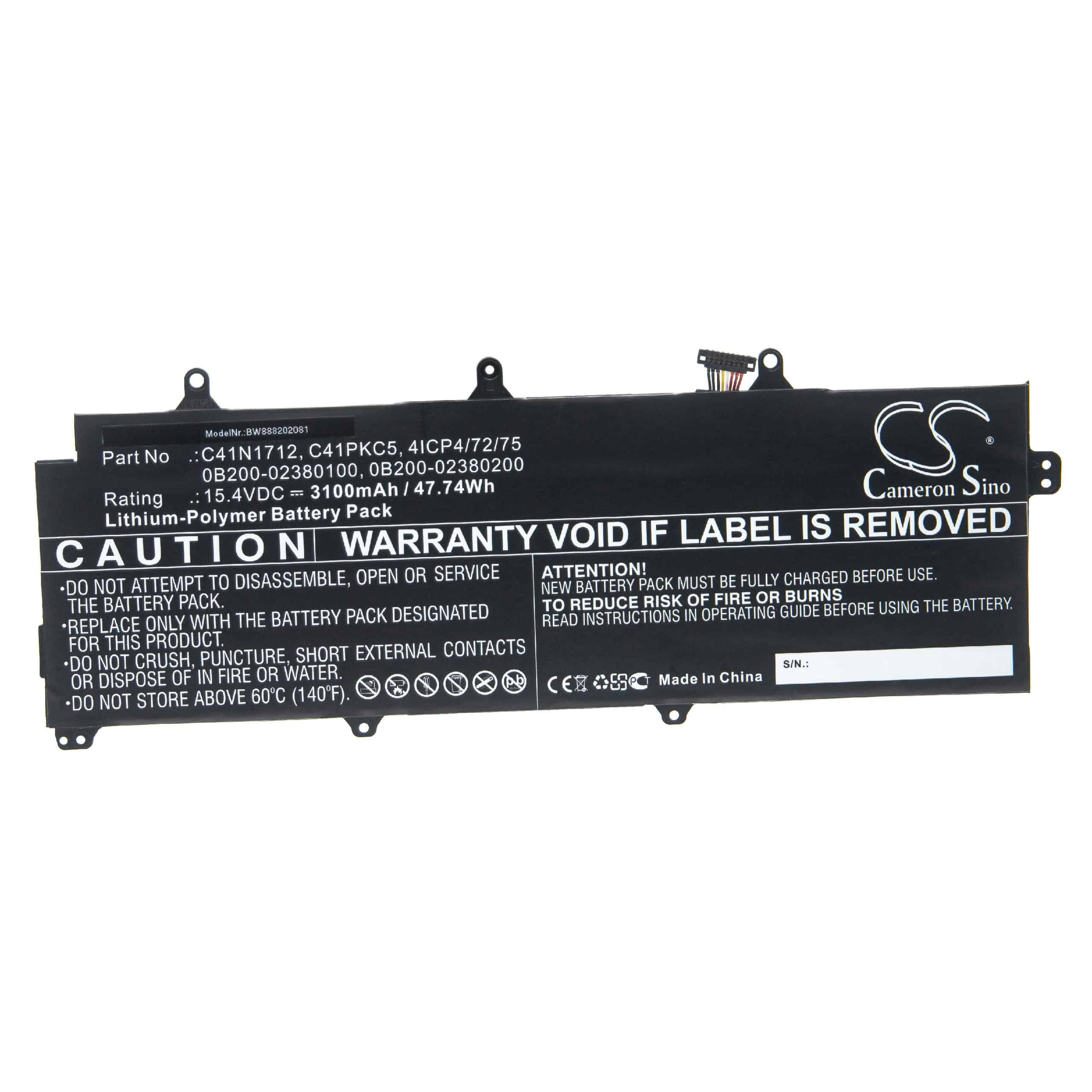 Notebook Battery Replacement for Asus 0B200-02380200, 0B200-02380100 - 3100mAh 15.4V Li-polymer, black