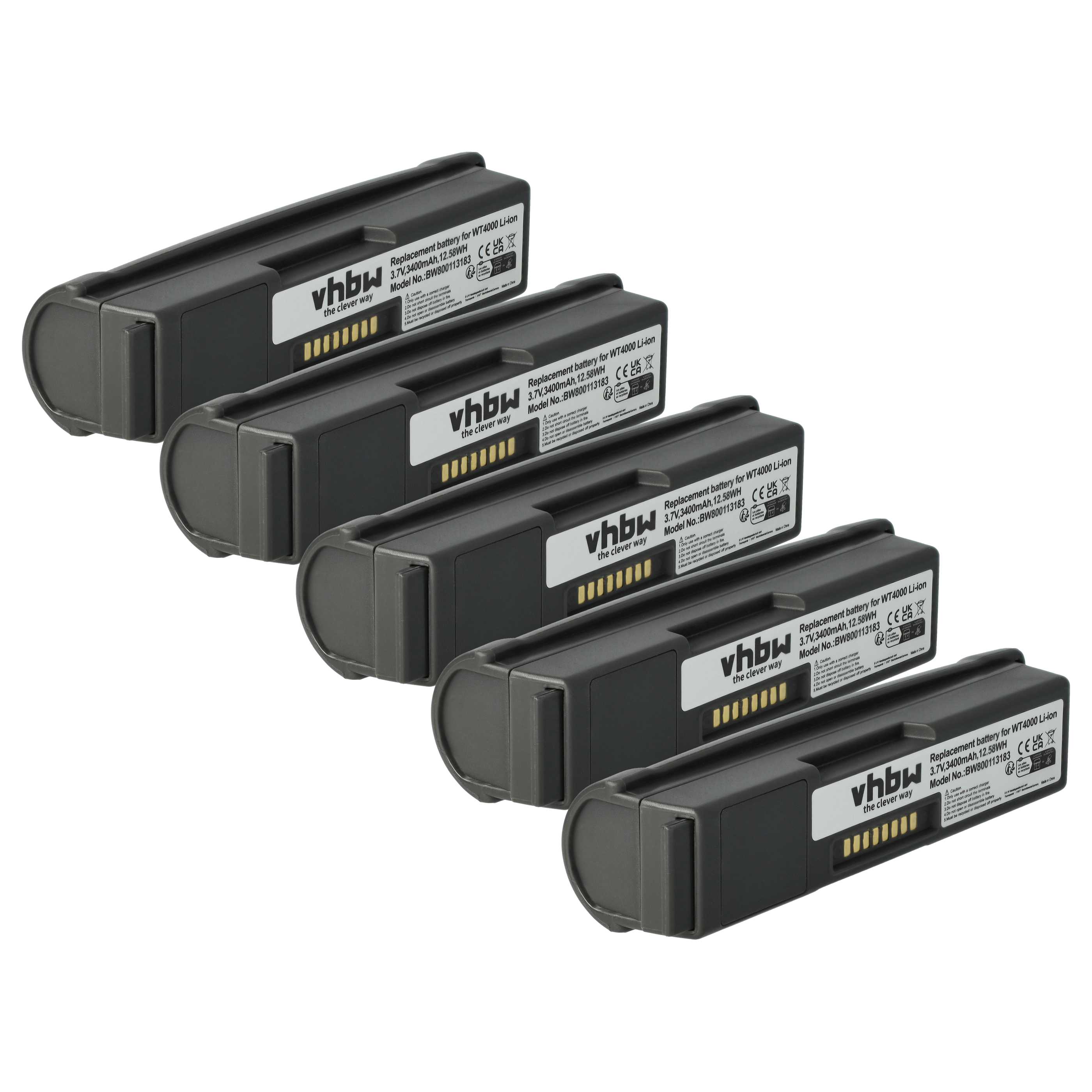 5x Akku als Ersatz für Symbol 55-000166-01, 82-90005-03 für Symbol Barcodescanner - 3400mAh 3,7V Li-Ion